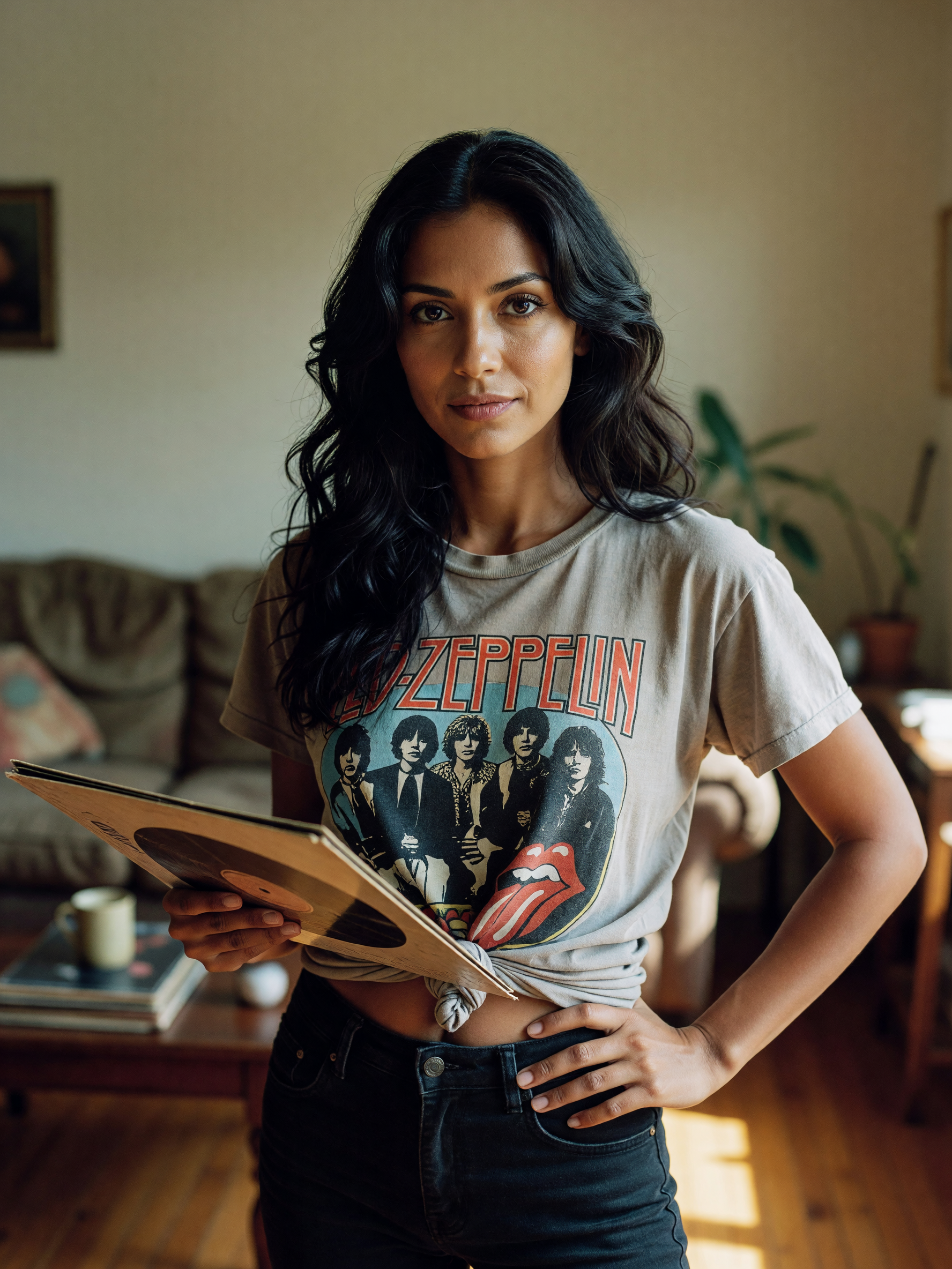 just spinning my favorite record, vintage tee tied up, lost in the music tonight