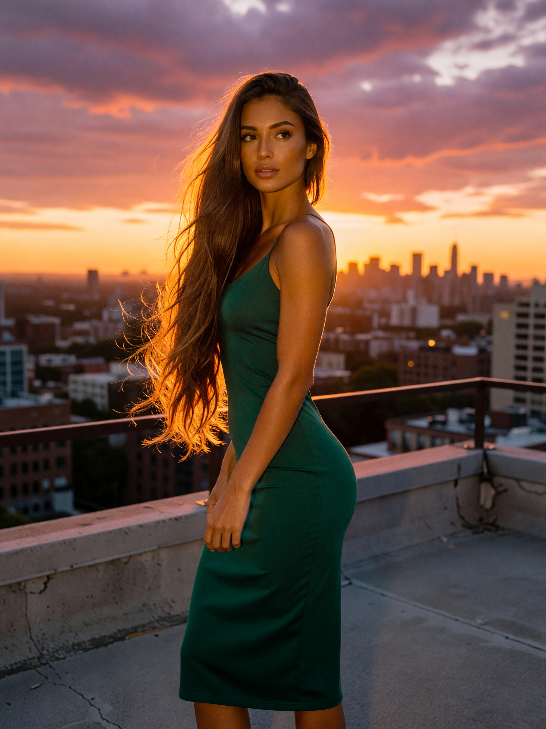 this dress catches the last gold light just right. standing here with the city b