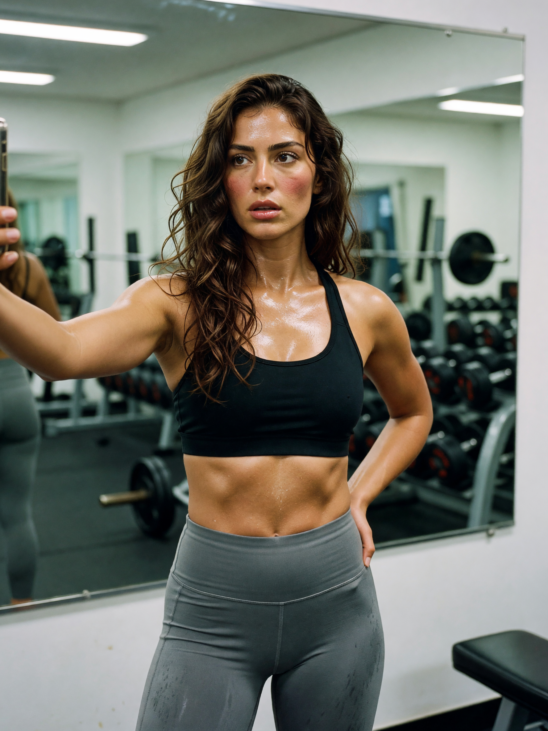 just finished my last set and this mirror caught the post-lift glow. sweat and a