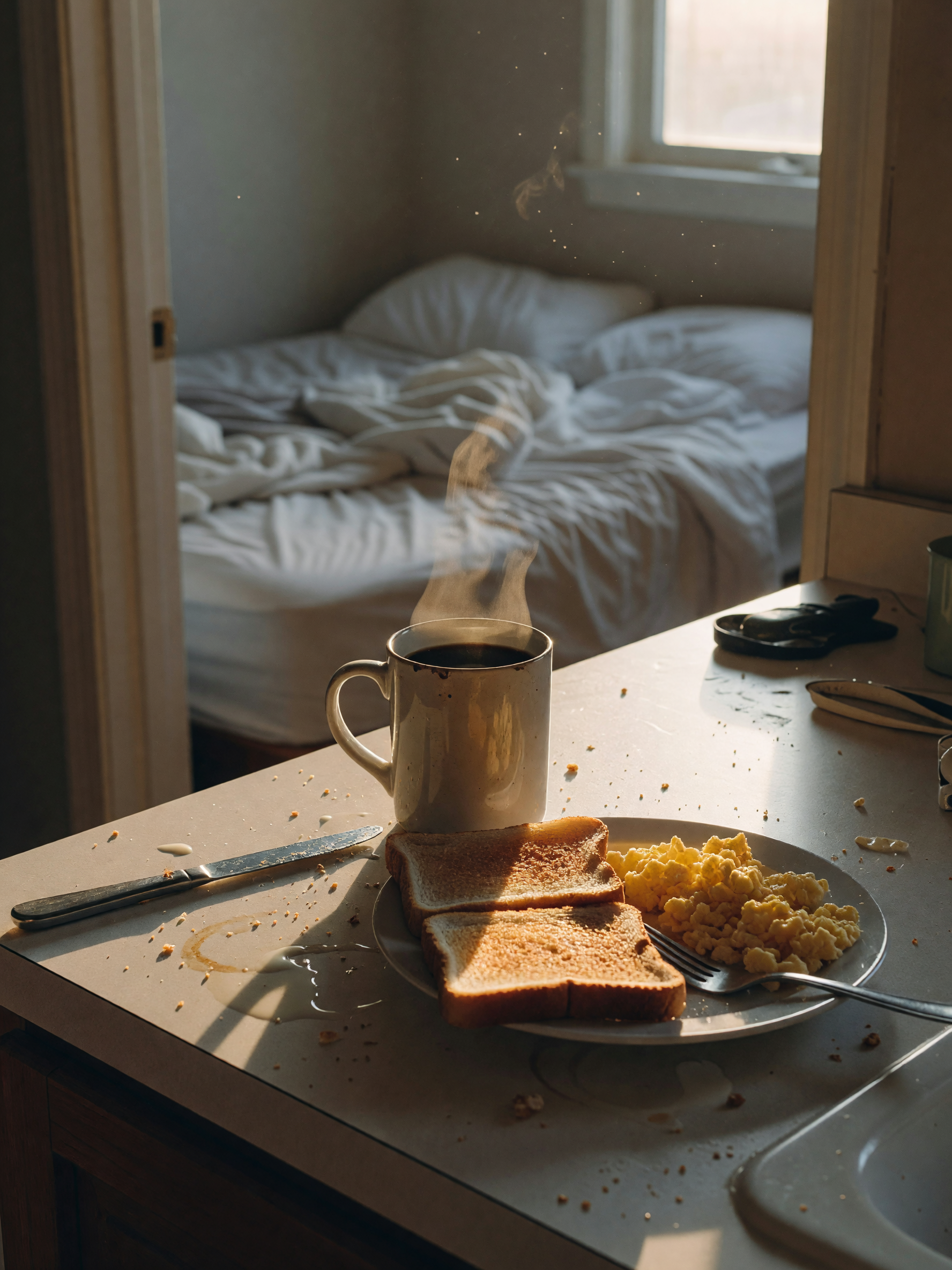 first thing: coffee. second thing: whatever this breakfast plate became. still i