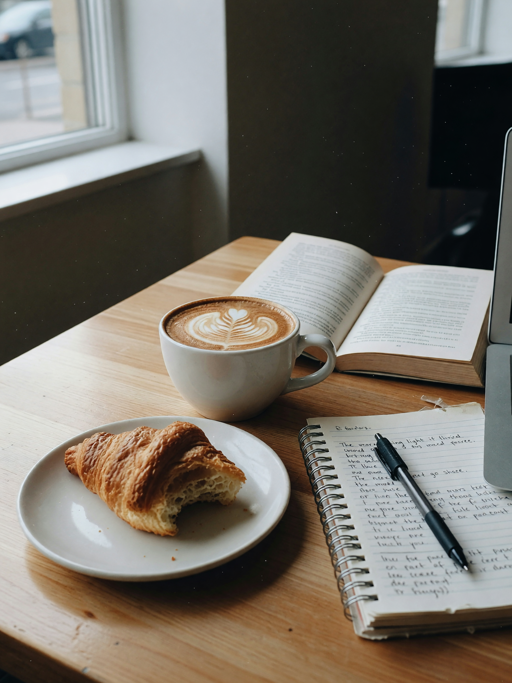 finally got that corner table with the good light, coffee's hot and the book is 