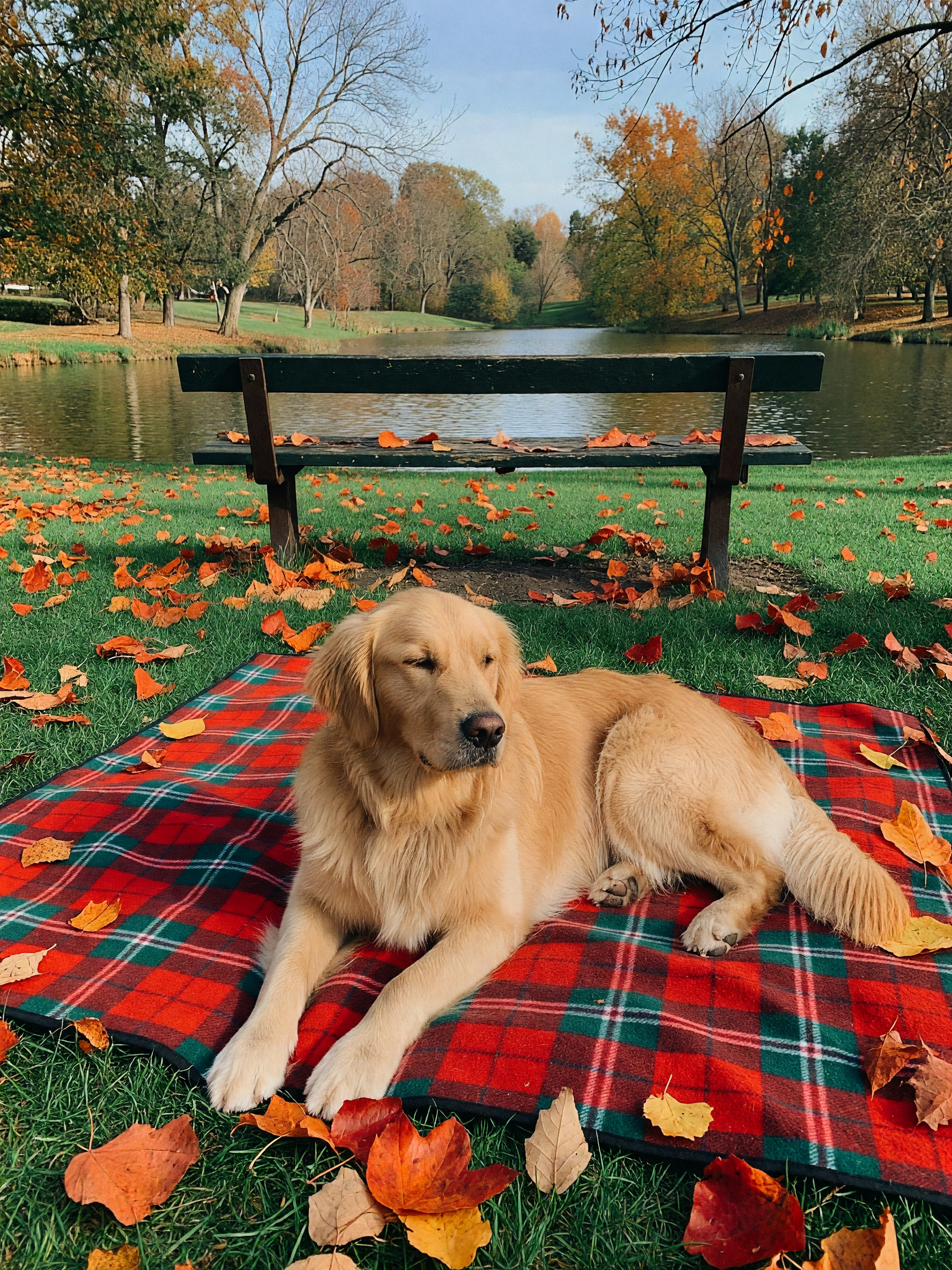 scout found the perfect spot for our blanket. autumn leaves everywhere and the l