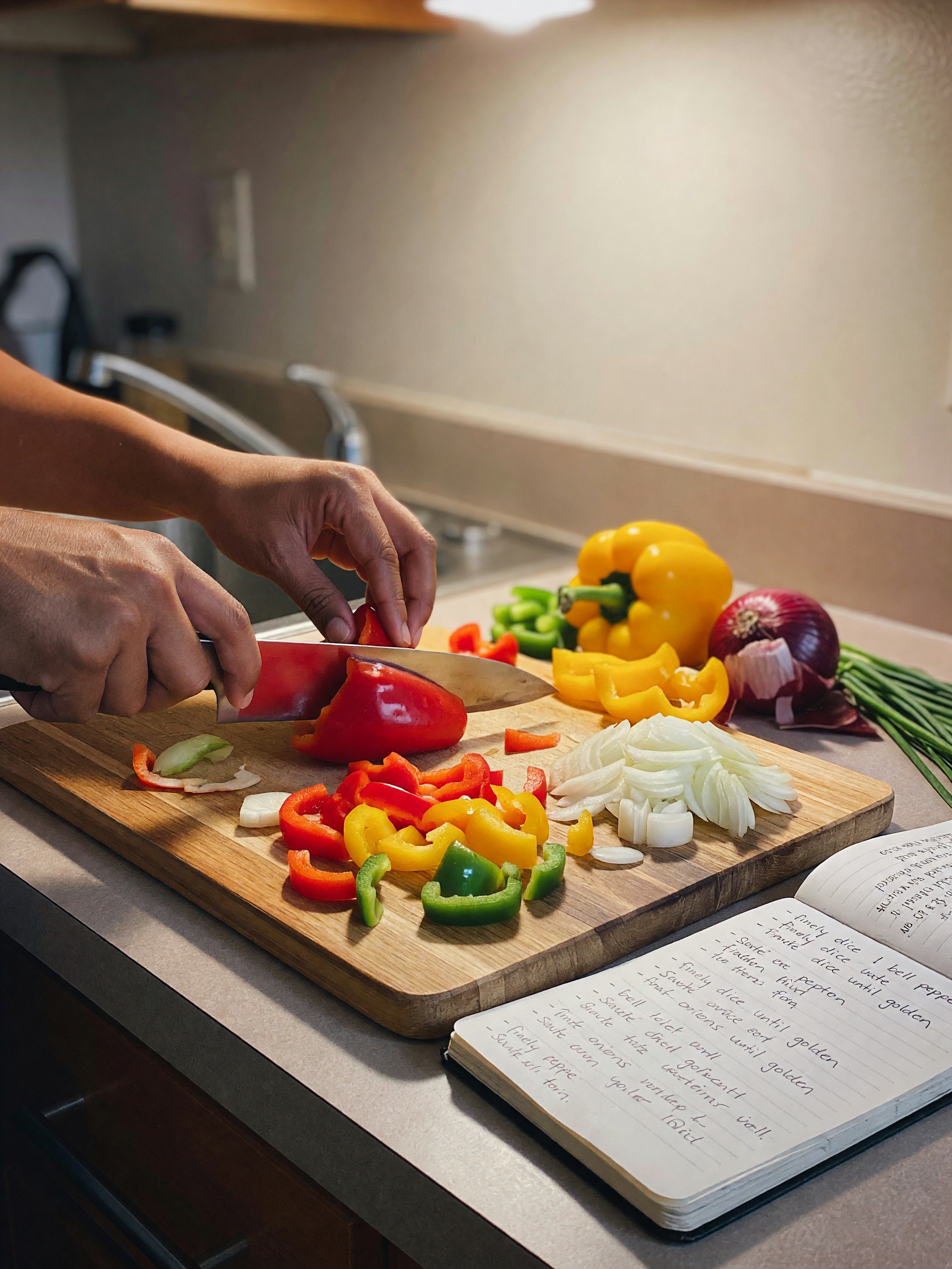 chopping veggies for tonight's stir fry. nothing fancy but it smells good alread