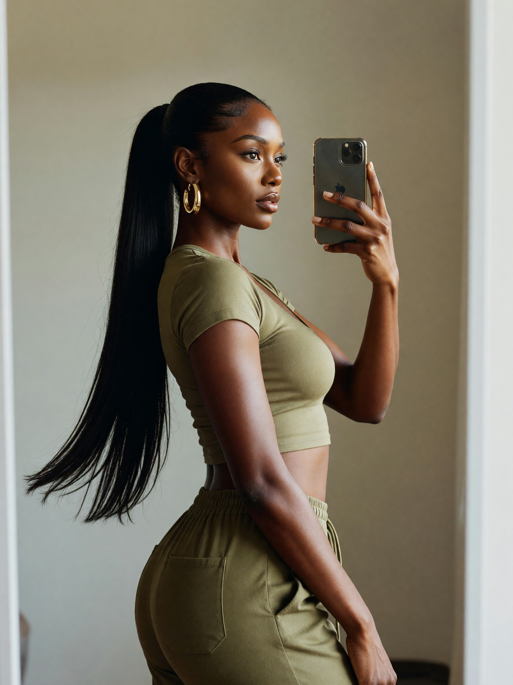 today called for the olive set and these new chunky gold hoops. feeling put toge