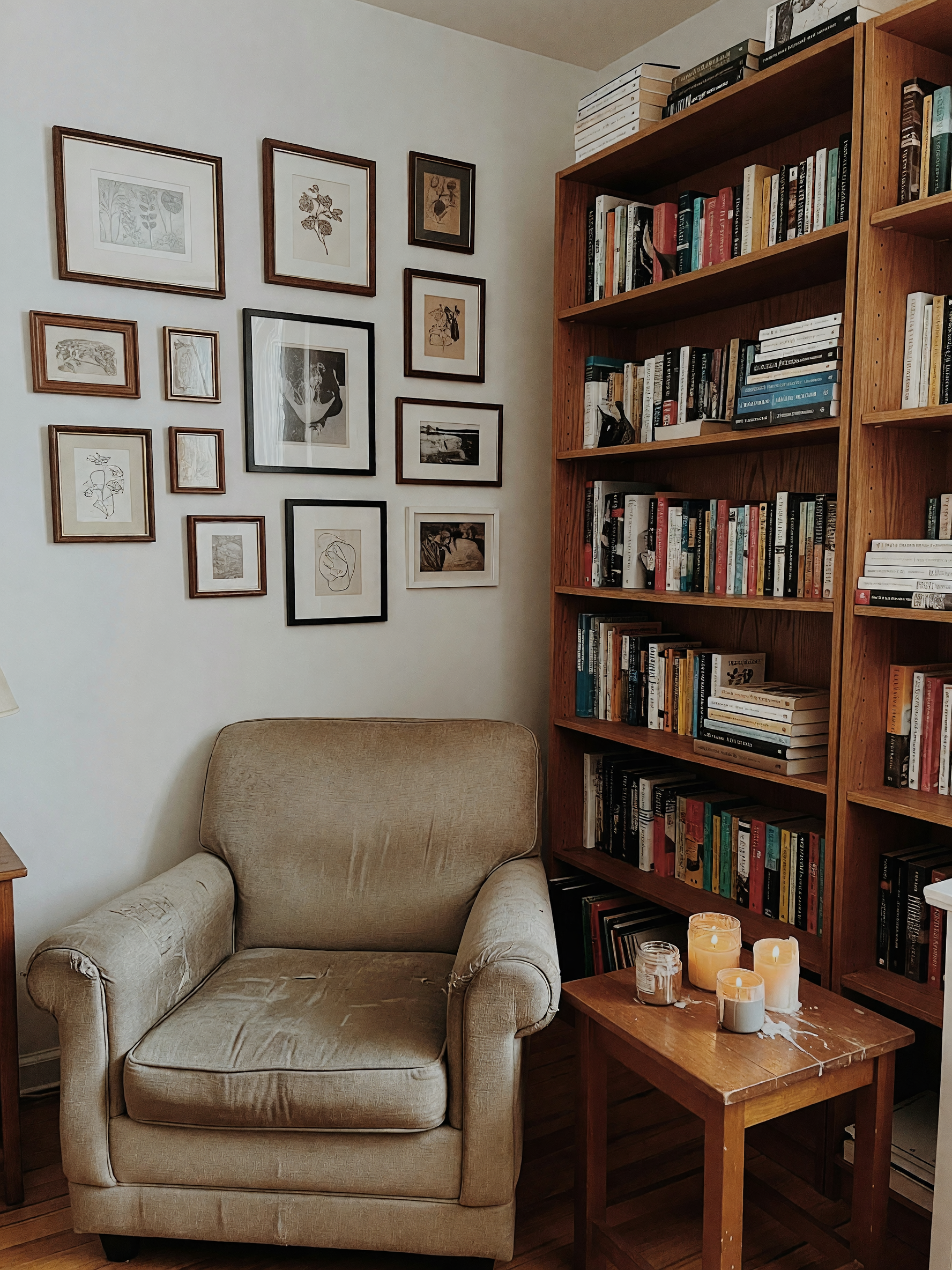 finally set up the little reading corner I've been planning for months. candles 