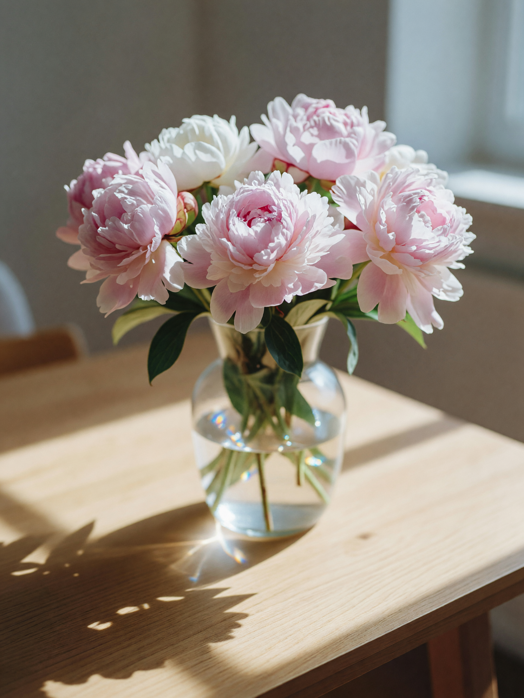 fresh flowers from the market, these peonies smell incredible on the kitchen table