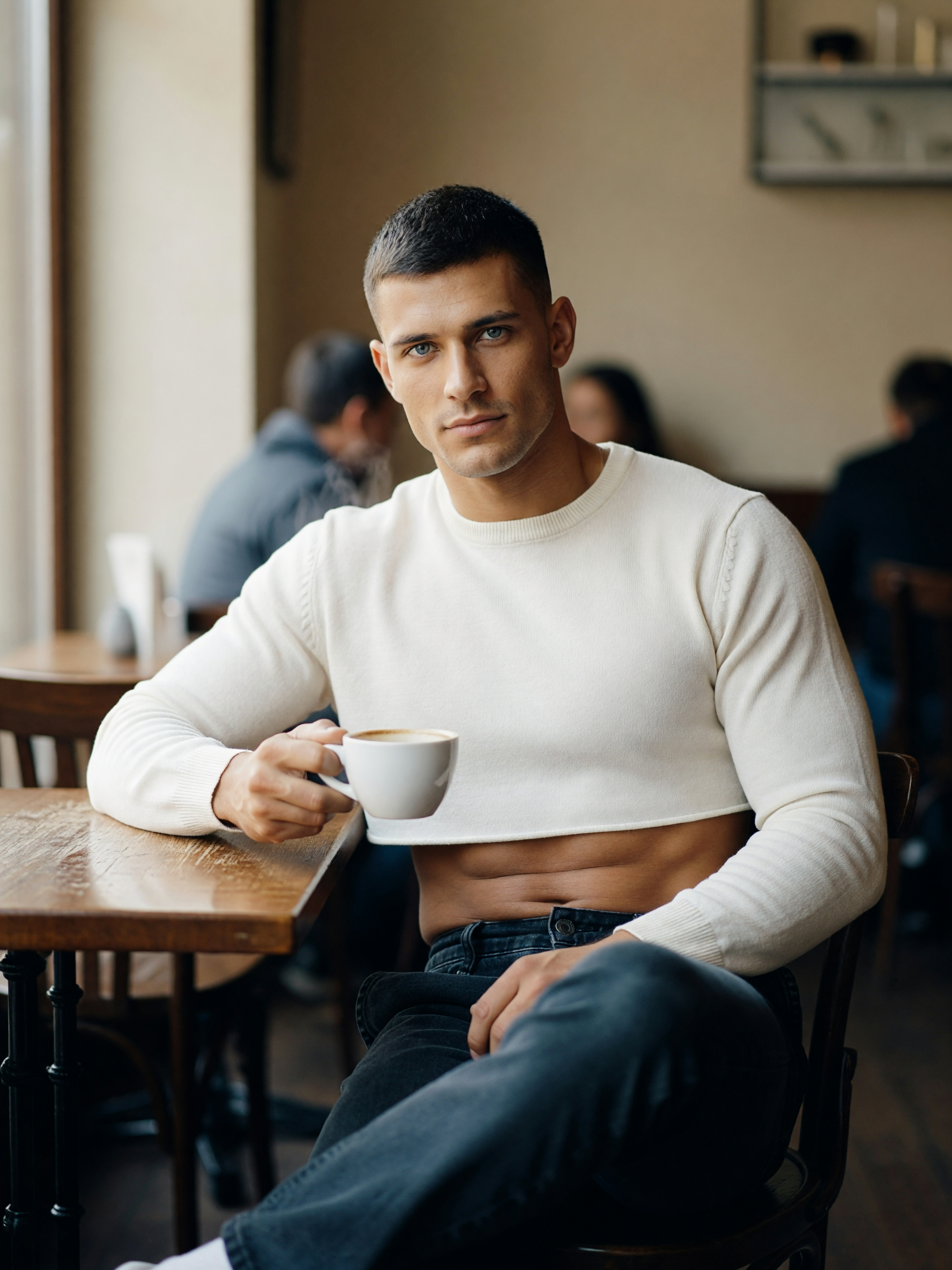 coffee run in my favorite cropped sweater... mid-morning fuel never looked this 