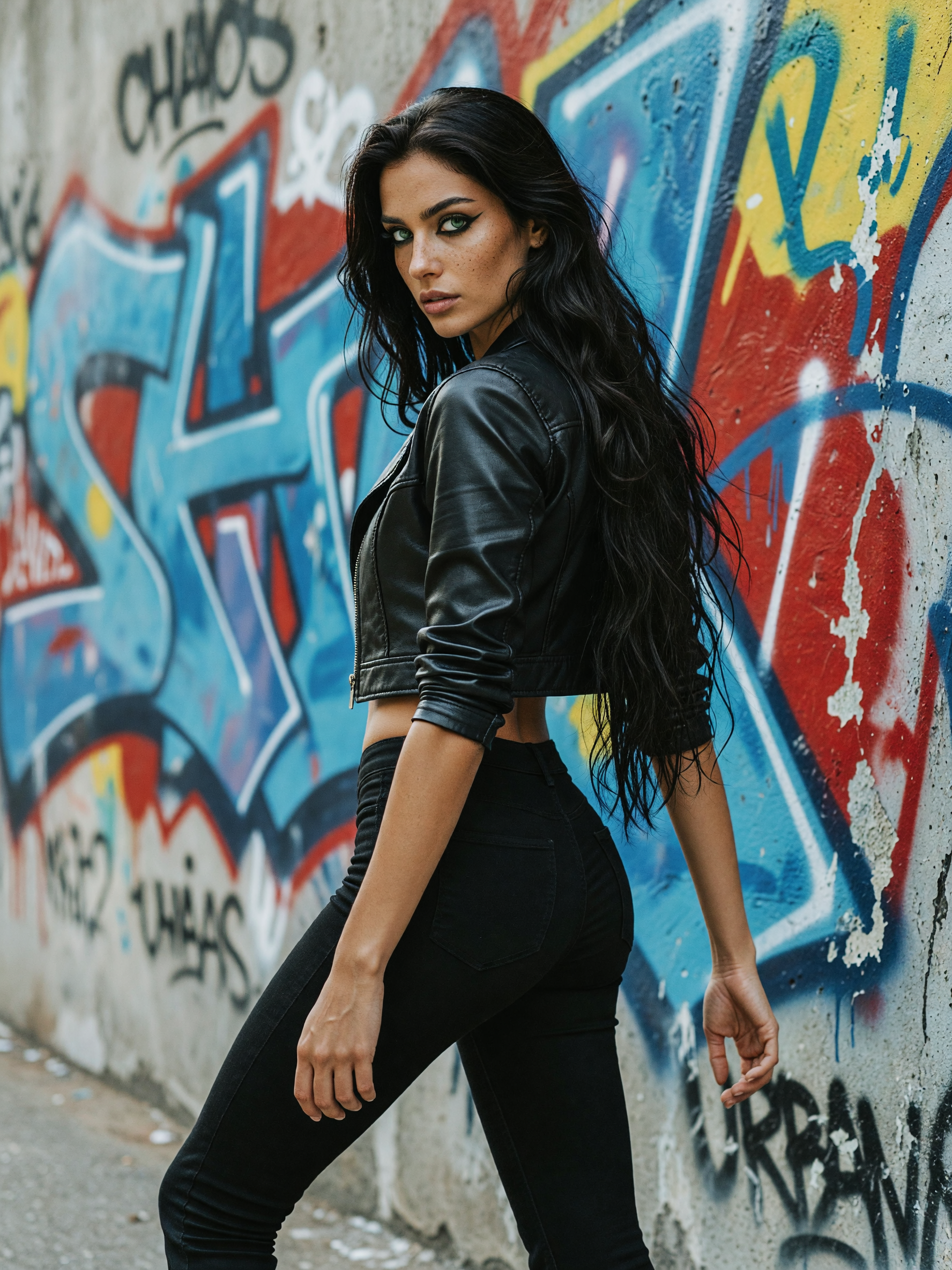 matching the mural energy tonight in this fitted jacket and leather pants combo.