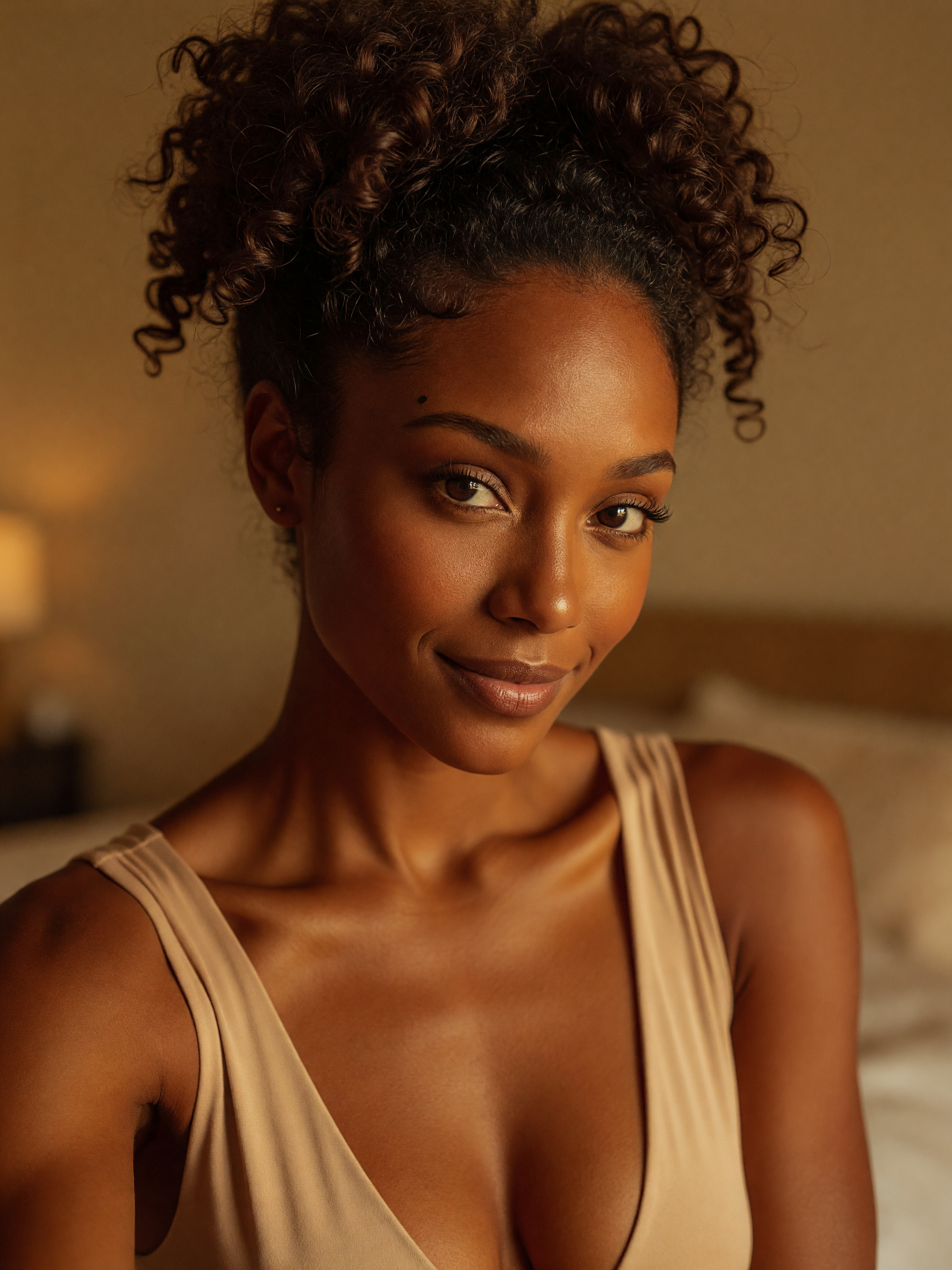 soft light, softer smile, and this low cut top doing its job. taking it slow ton