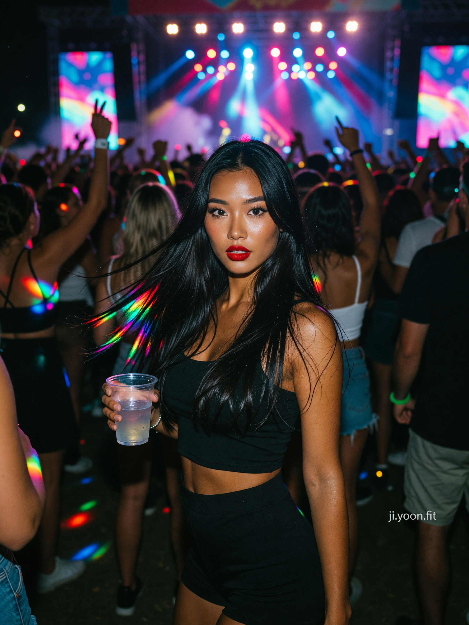 crop top, neon everywhere, drink in hand, and the bass hitting different. festival nights hit differ