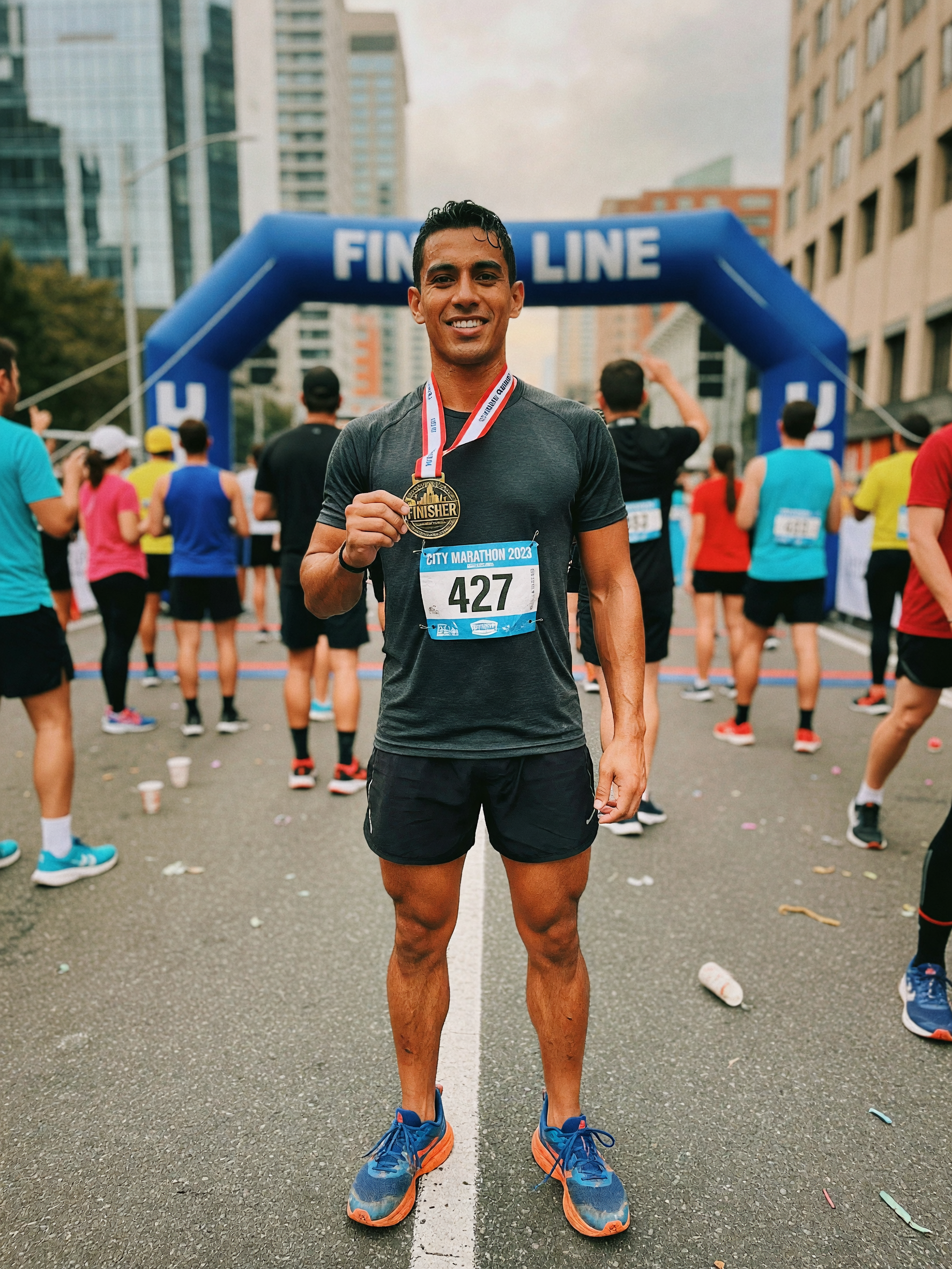 crossed it. legs are toast but the medal's on. now for tacos and a nap. #running