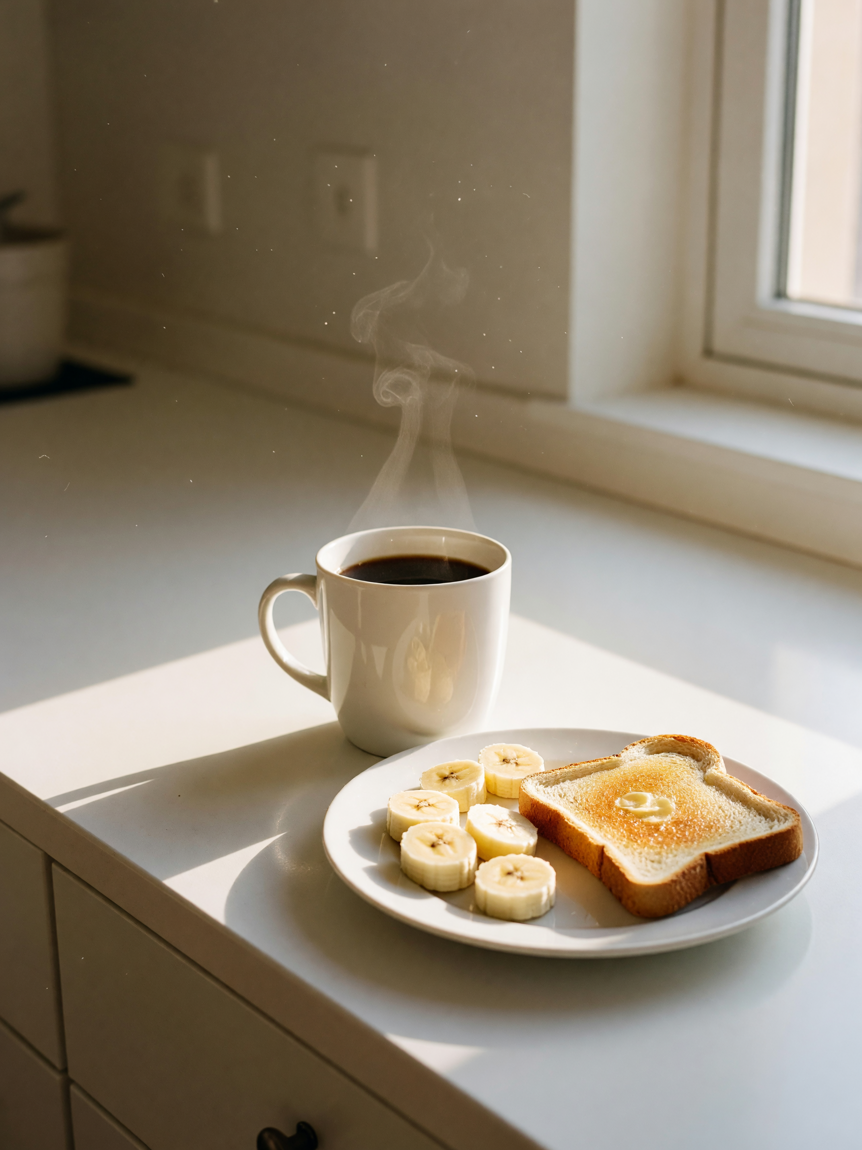 woke up, made coffee, threw some fruit on a plate and called it breakfast. messy