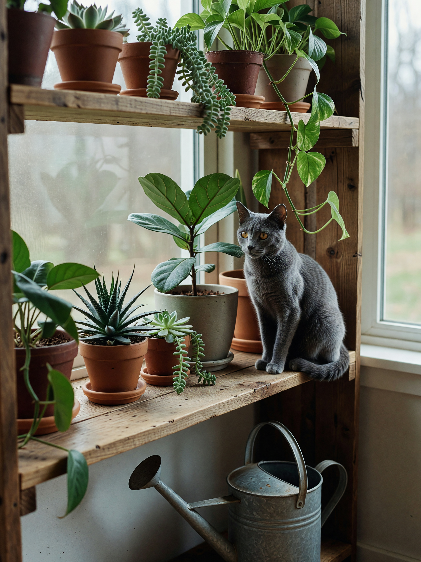 bean's favorite new spot is right next to the plant shelf and he keeps knocking 