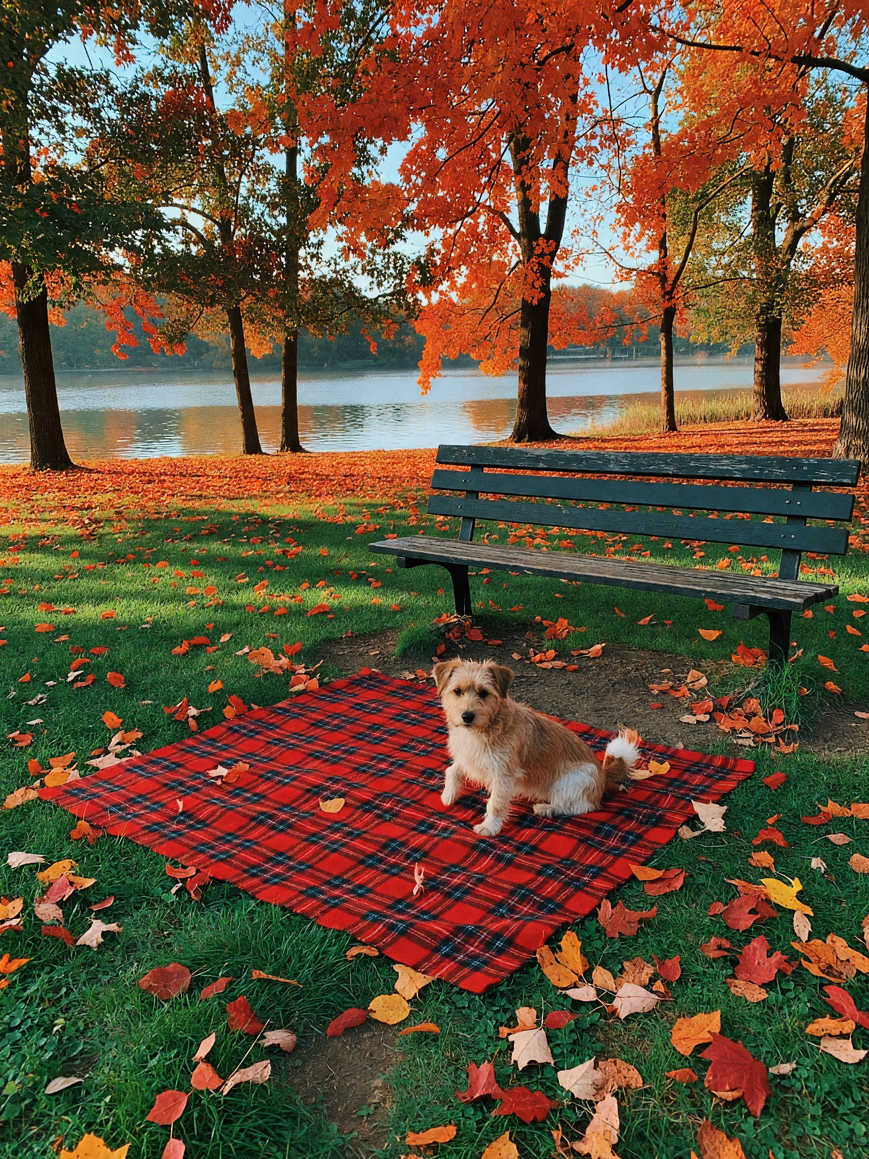 picnic blanket is basically a dog bed at this point. autumn leaves everywhere an