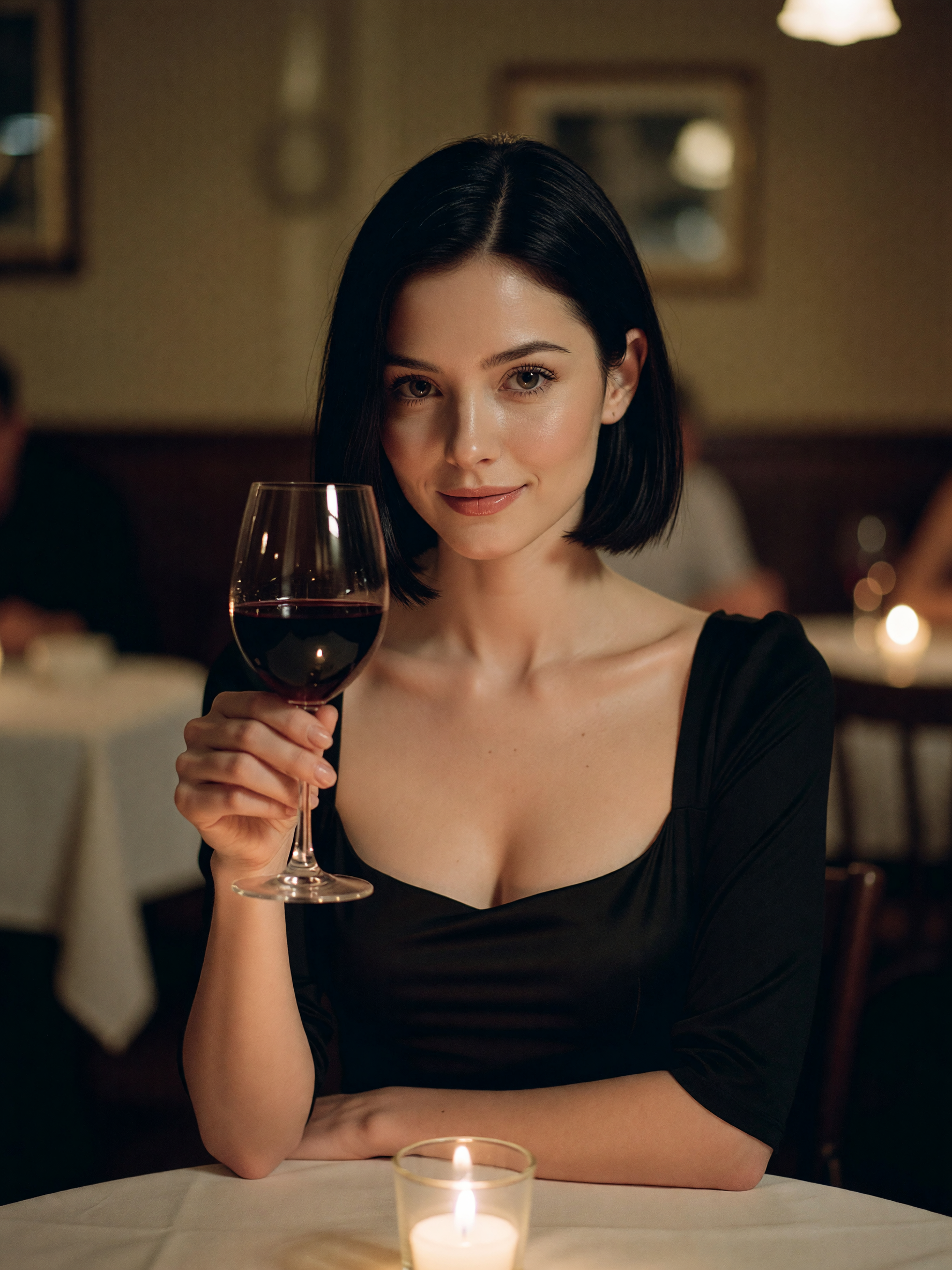 black dress requested, wine poured, candle doing half the lighting for me. date 