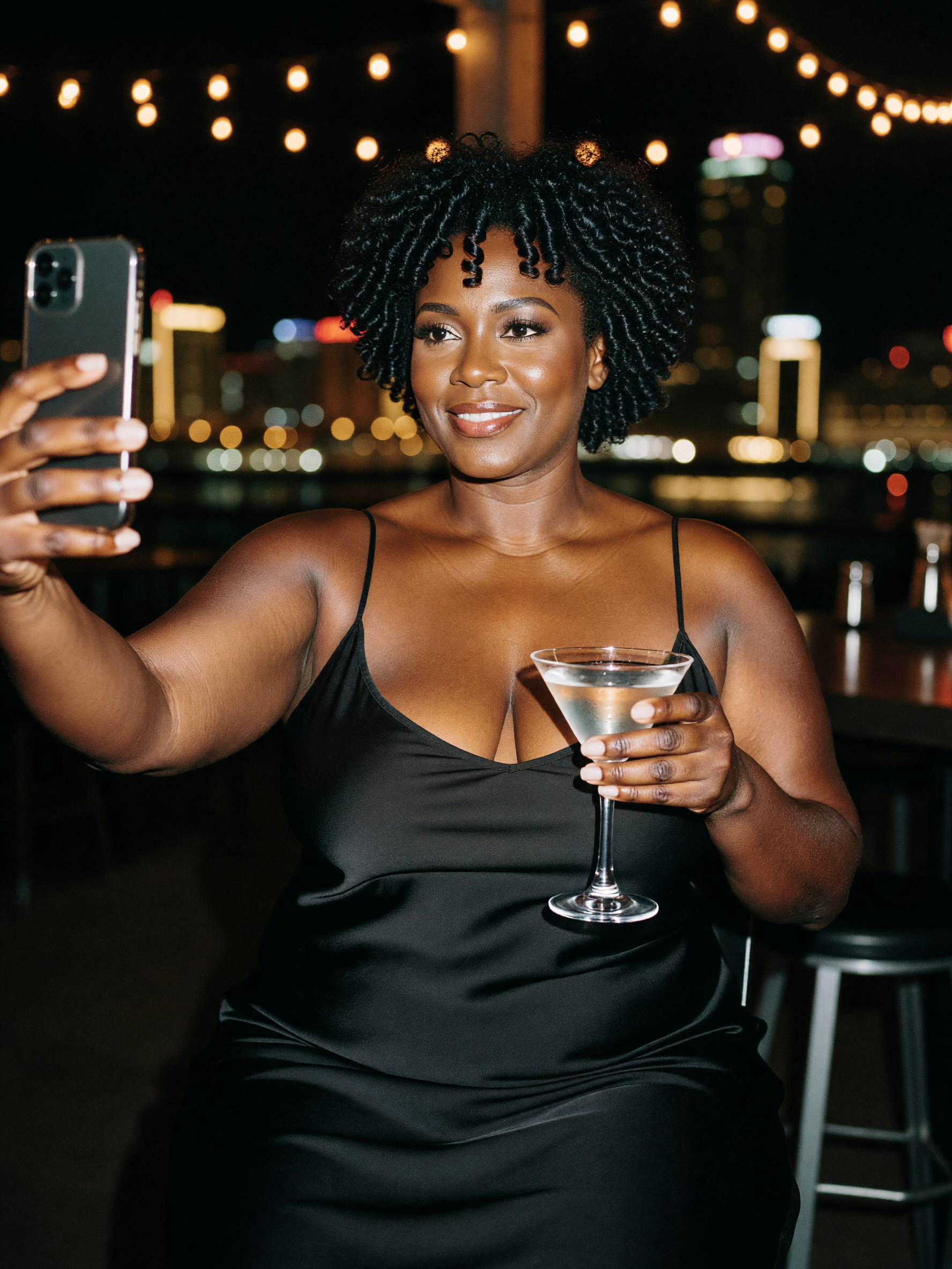 slip dress on, lights low, one cocktail in and already smiling at everyone - che