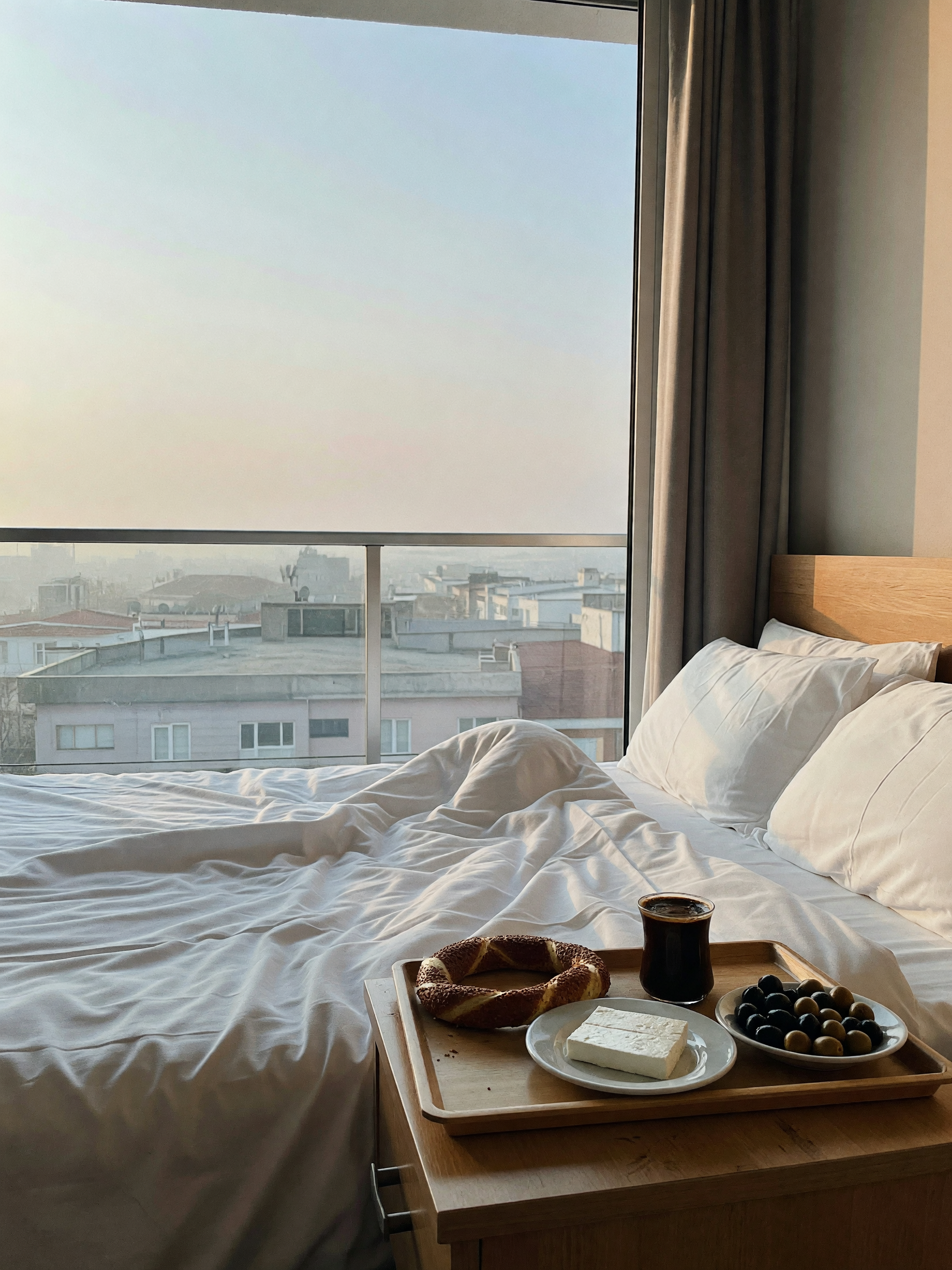 Balcony view this morning is decent. Room service got the simit right. Coffee is