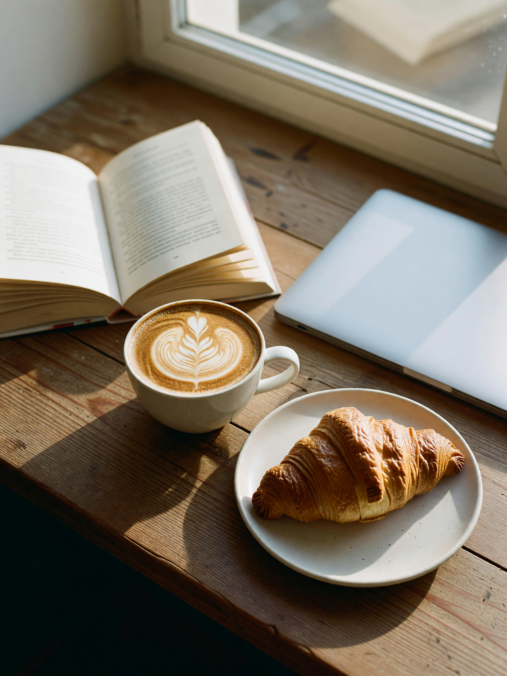 laptop out, croissant in reach, and the latte art actually stayed pretty for onc