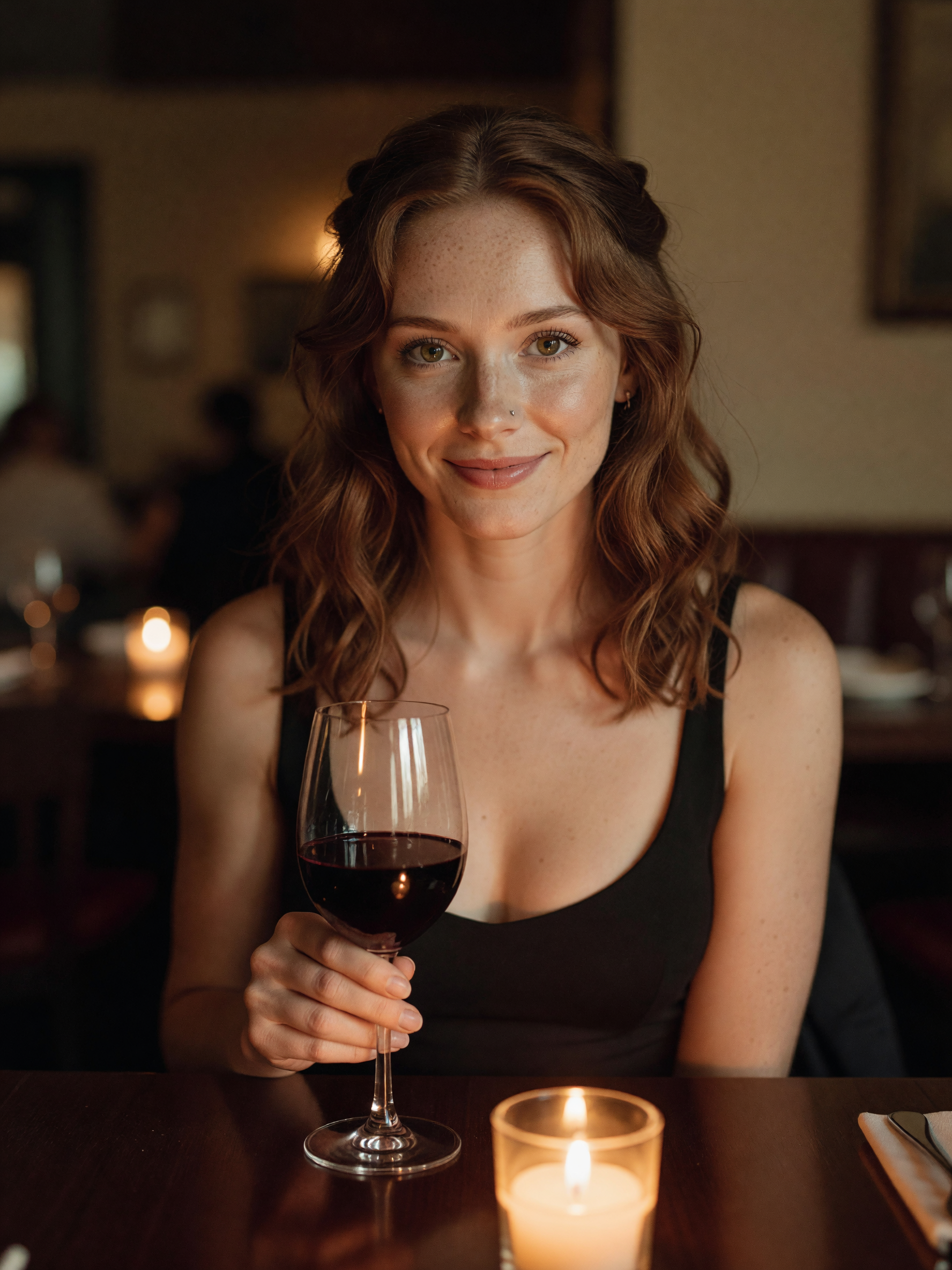 date night and the dress is barely behaving around this candlelight. wine glass says stay classy but