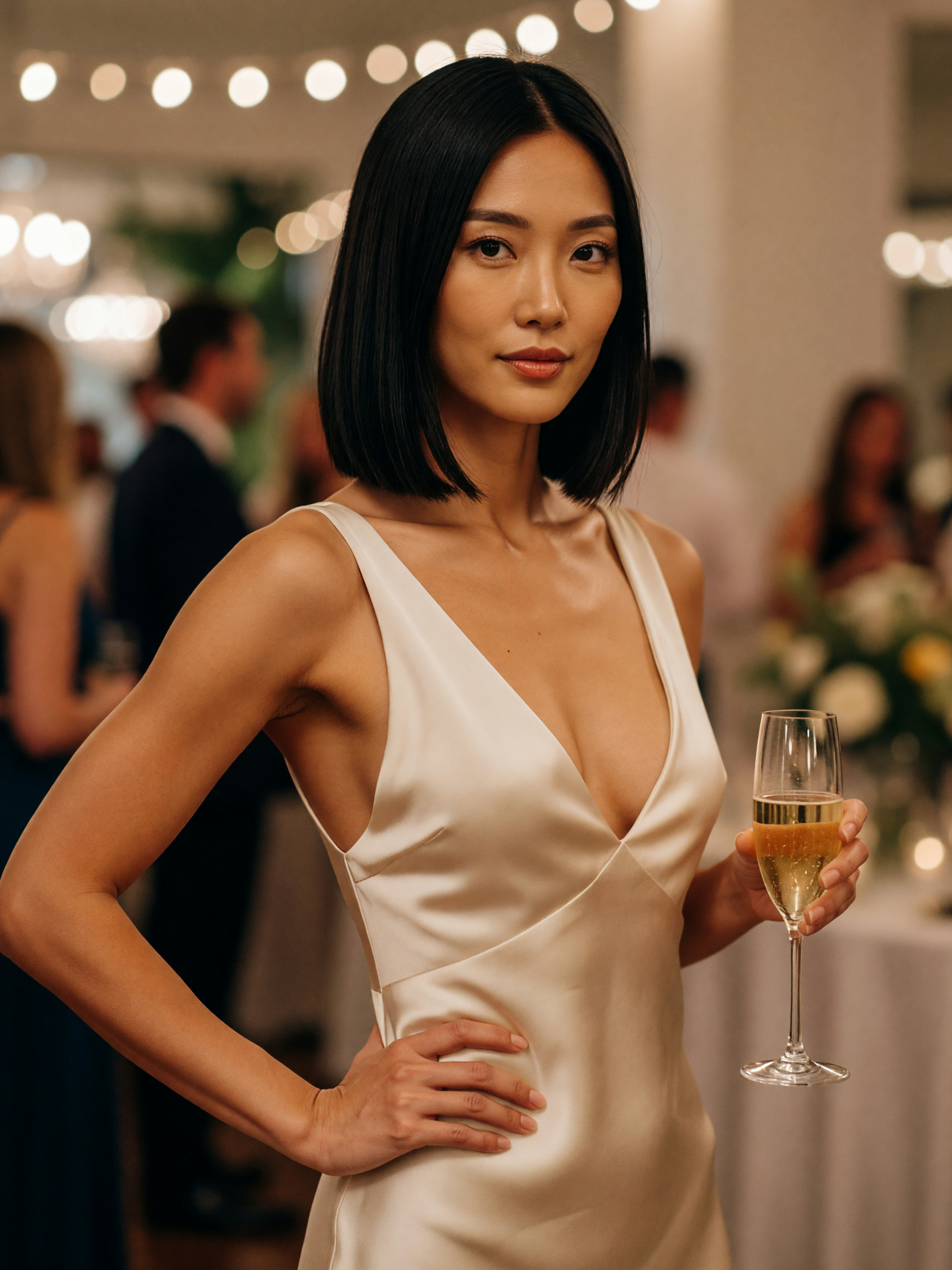 silk slip dress for my cousin's wedding, just one glass of champagne and somehow