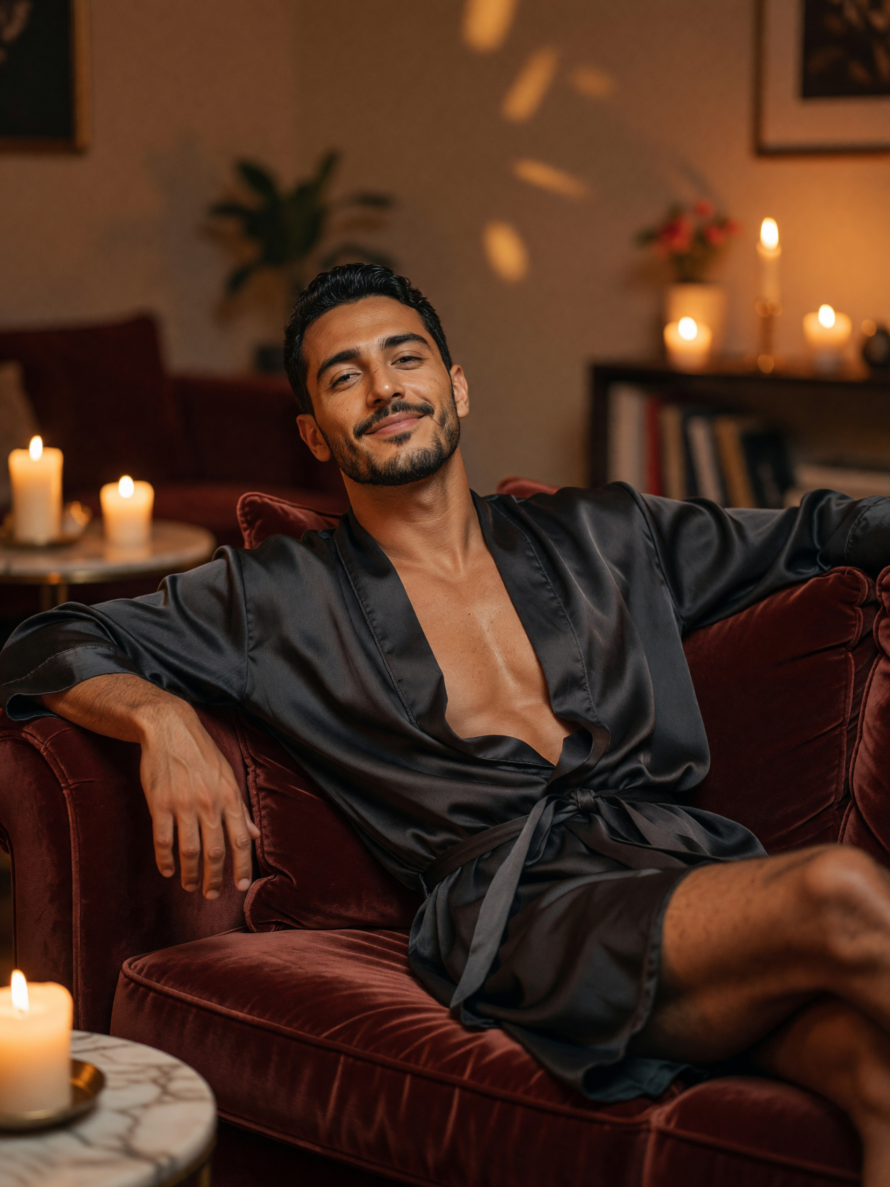 silk robe, candlelight, and the only plan was staying in. sometimes the weekend 