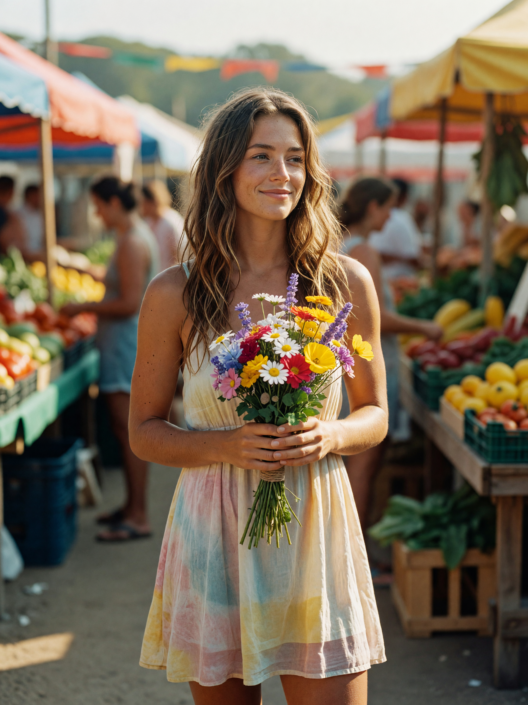 picked up flowers and some peaches, now my cheeks match the tomatoes