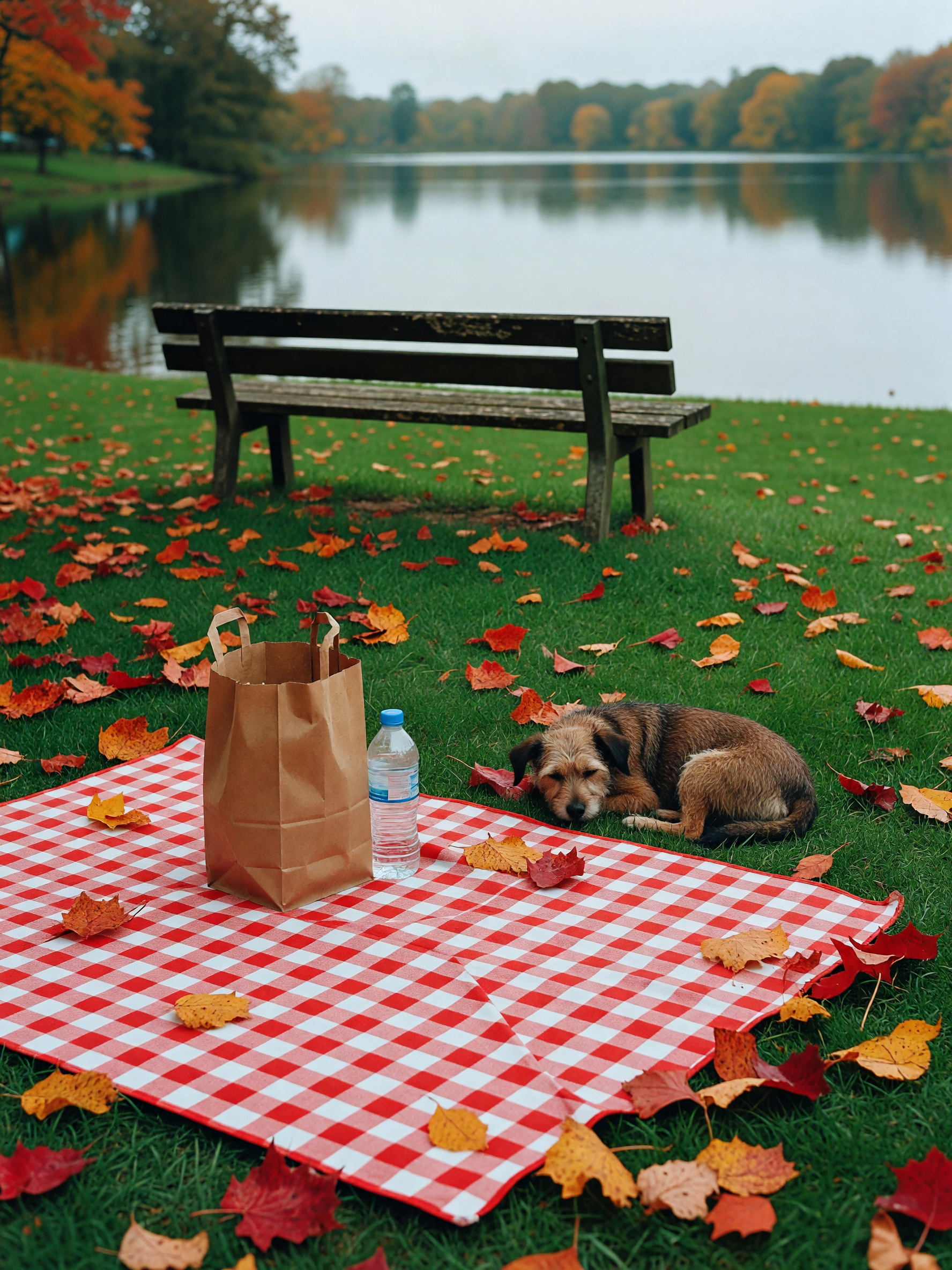 spread out on this blanket with my pup, watching leaves fall and the water move 
