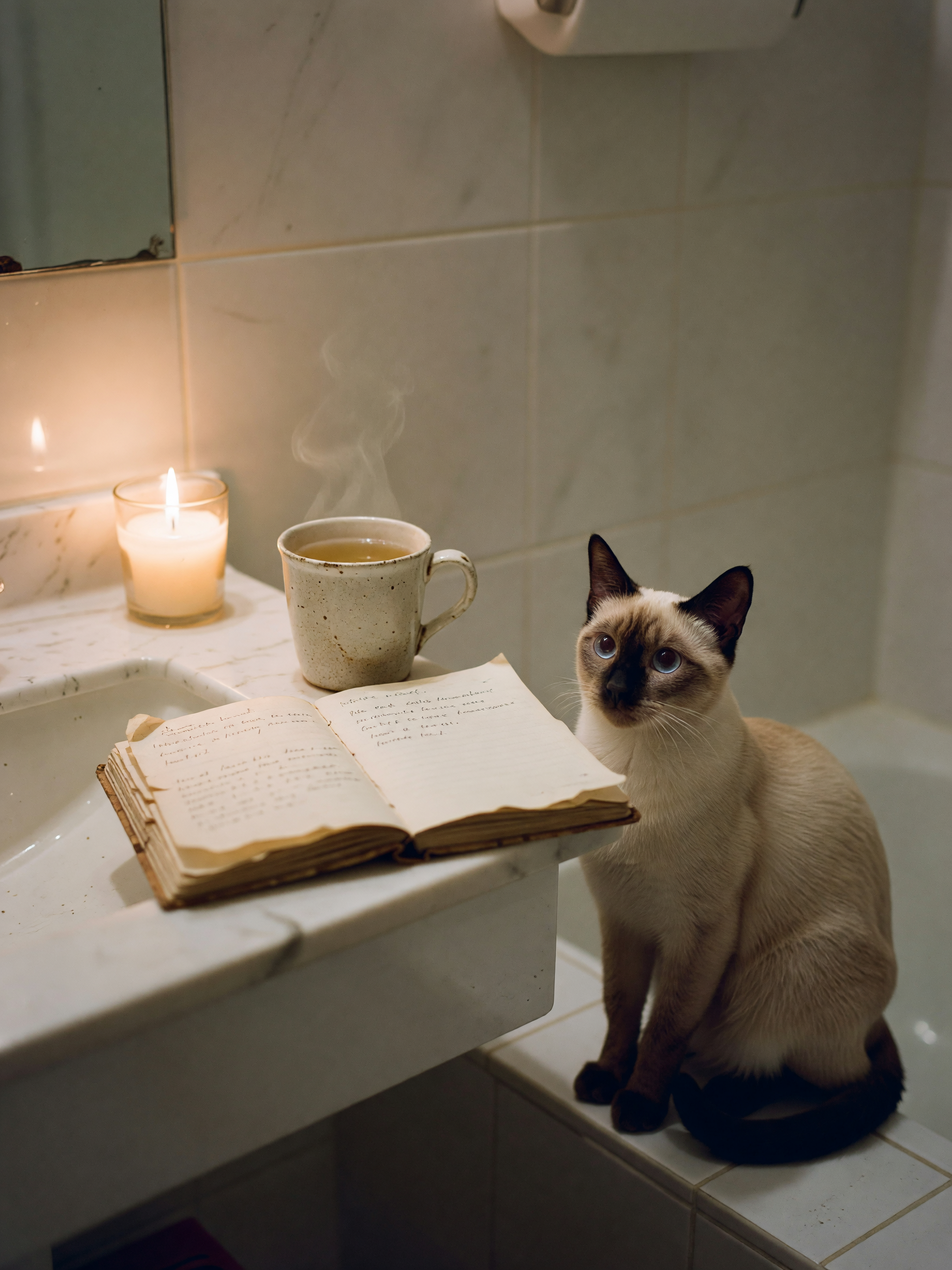sheet mask on, tea steeping, and luna keeping me company on the counter. tonight