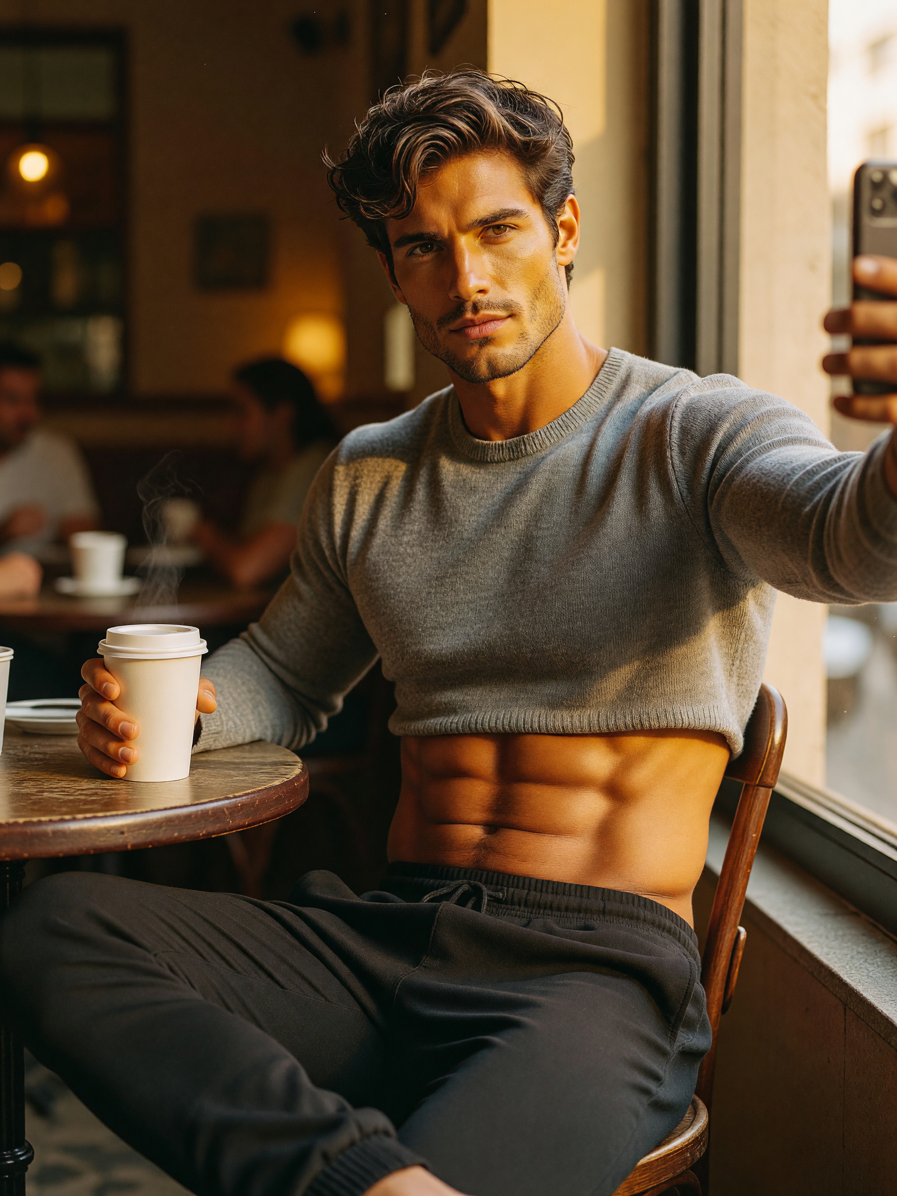 coffee in hand and this cropped sweater might be my new uniform #cafestop #golde
