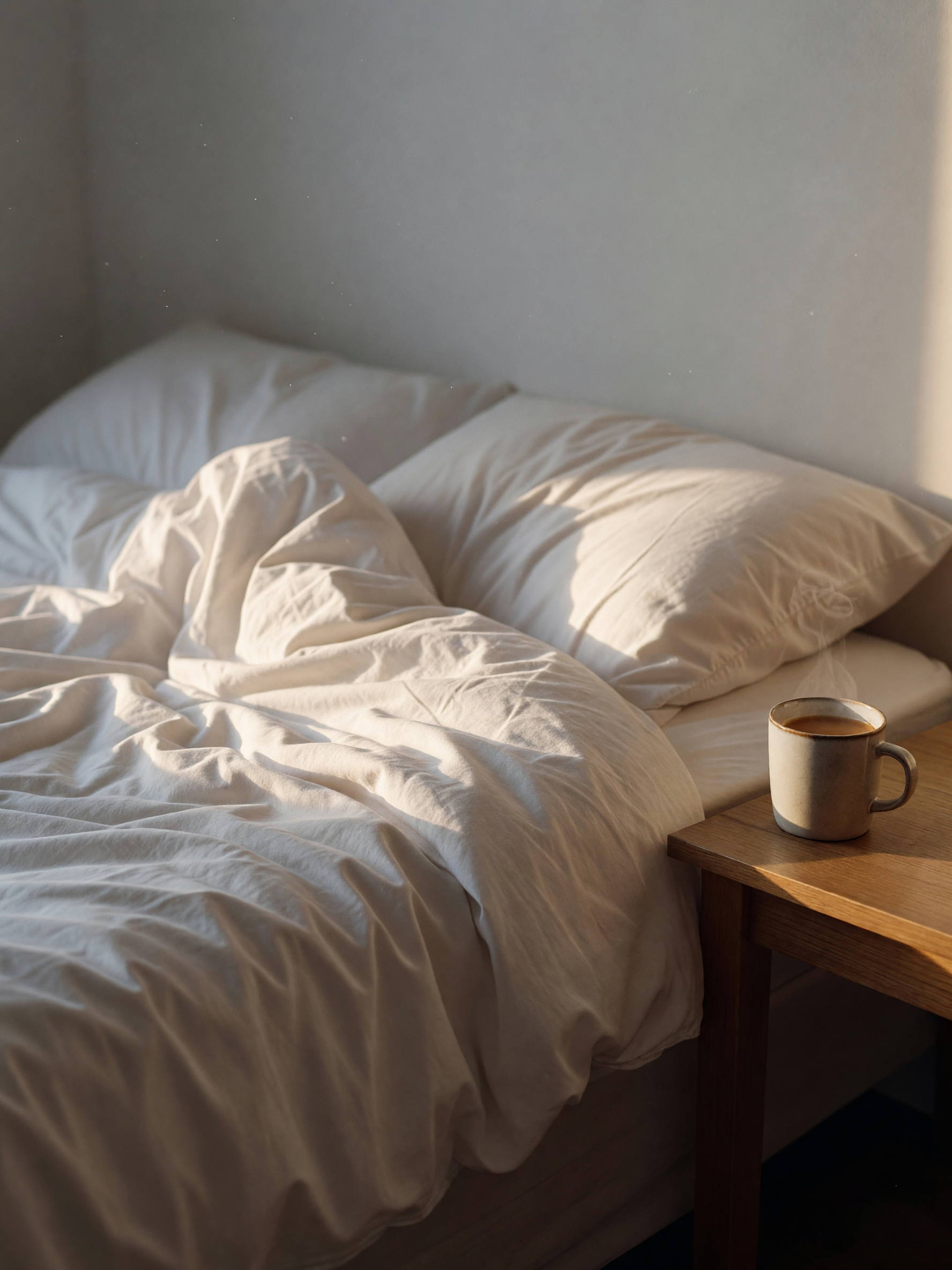 First thing I see every morning is this exact spot of light across my sheets. Coffee's next, then I'