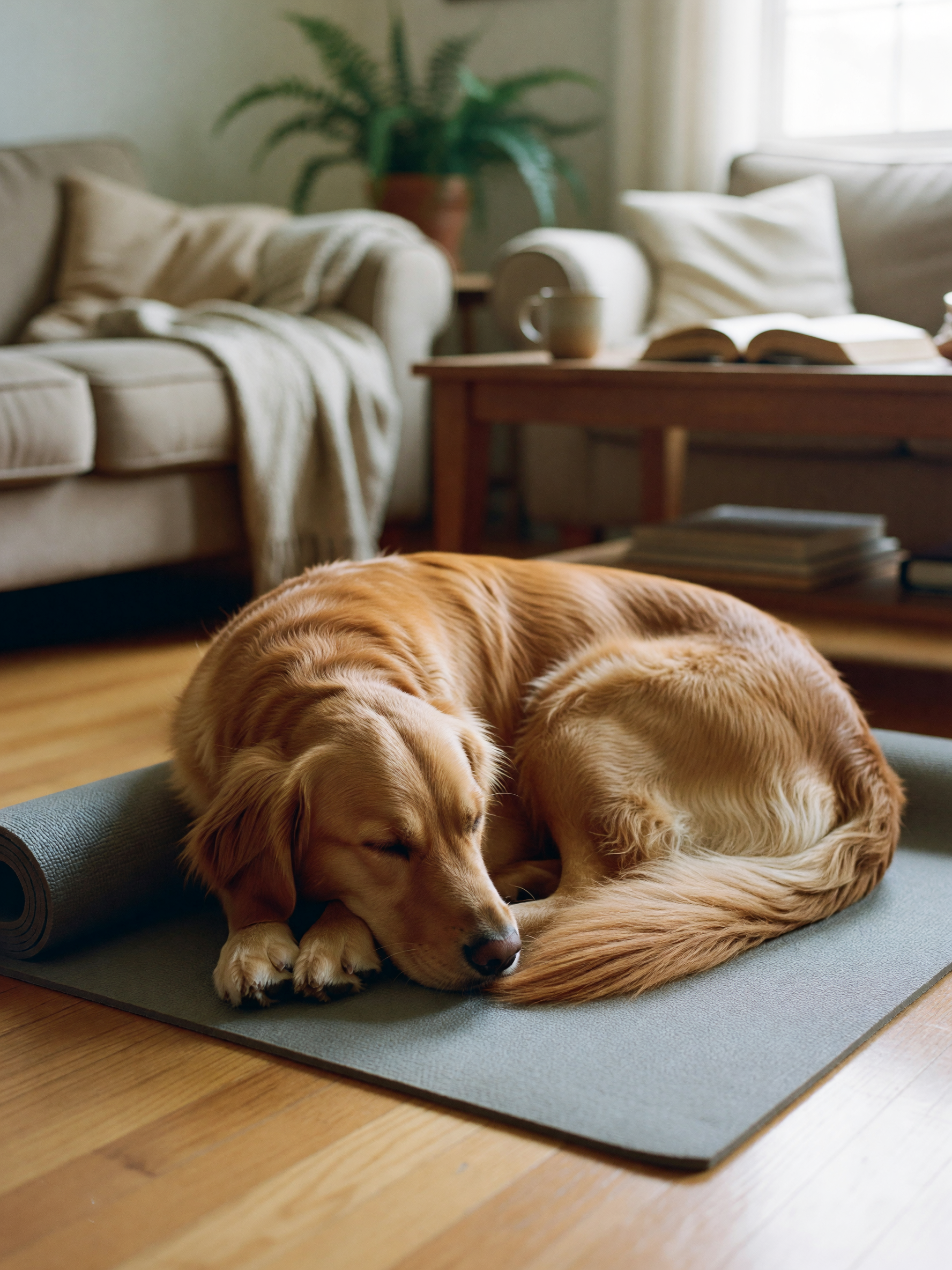max found the weirdest napping spot again… right on my yoga mat mid-stretch 🐶