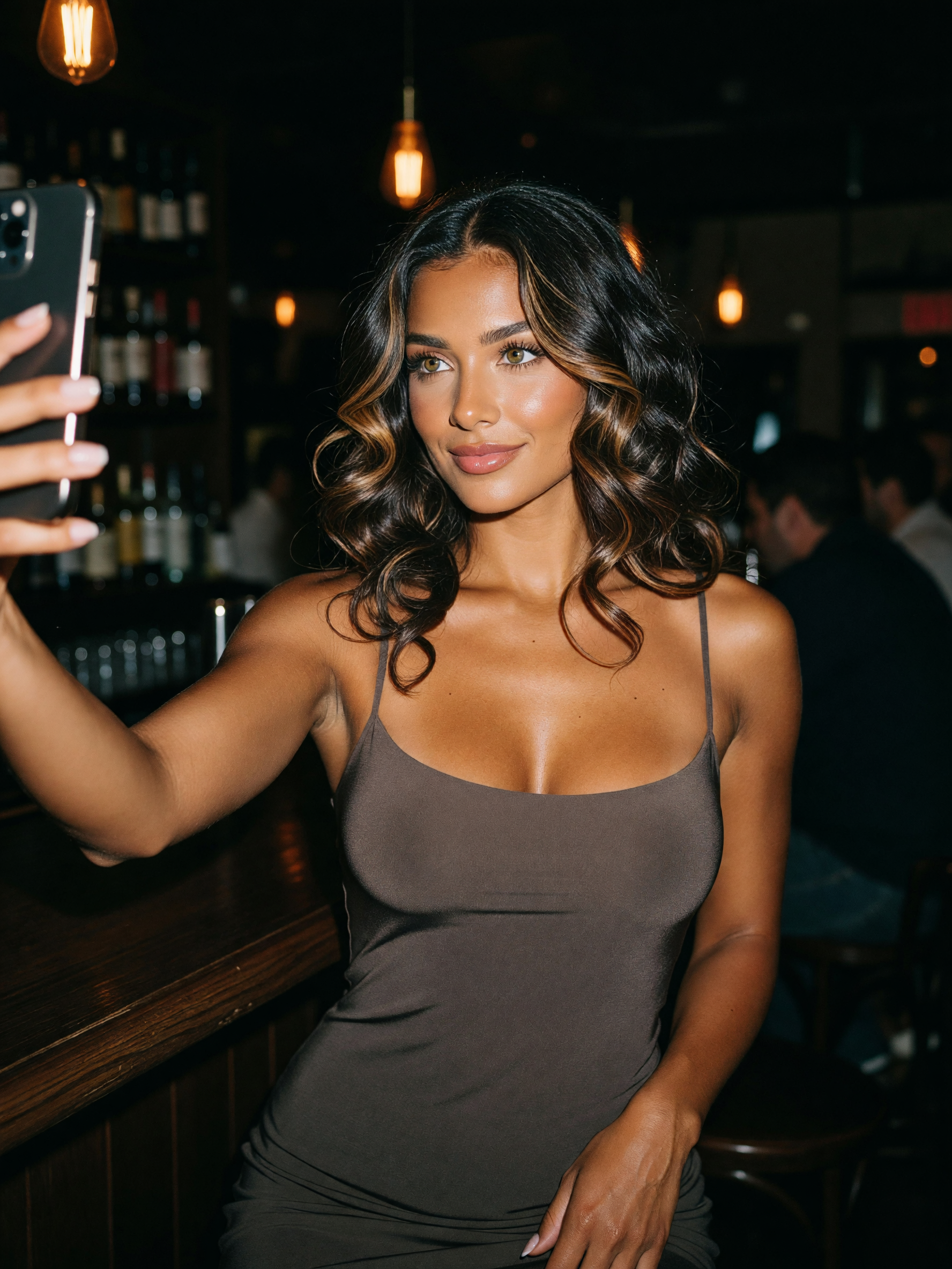 slip dress energy and dim bar lights, sometimes you just need a cocktail and a mirror selfie