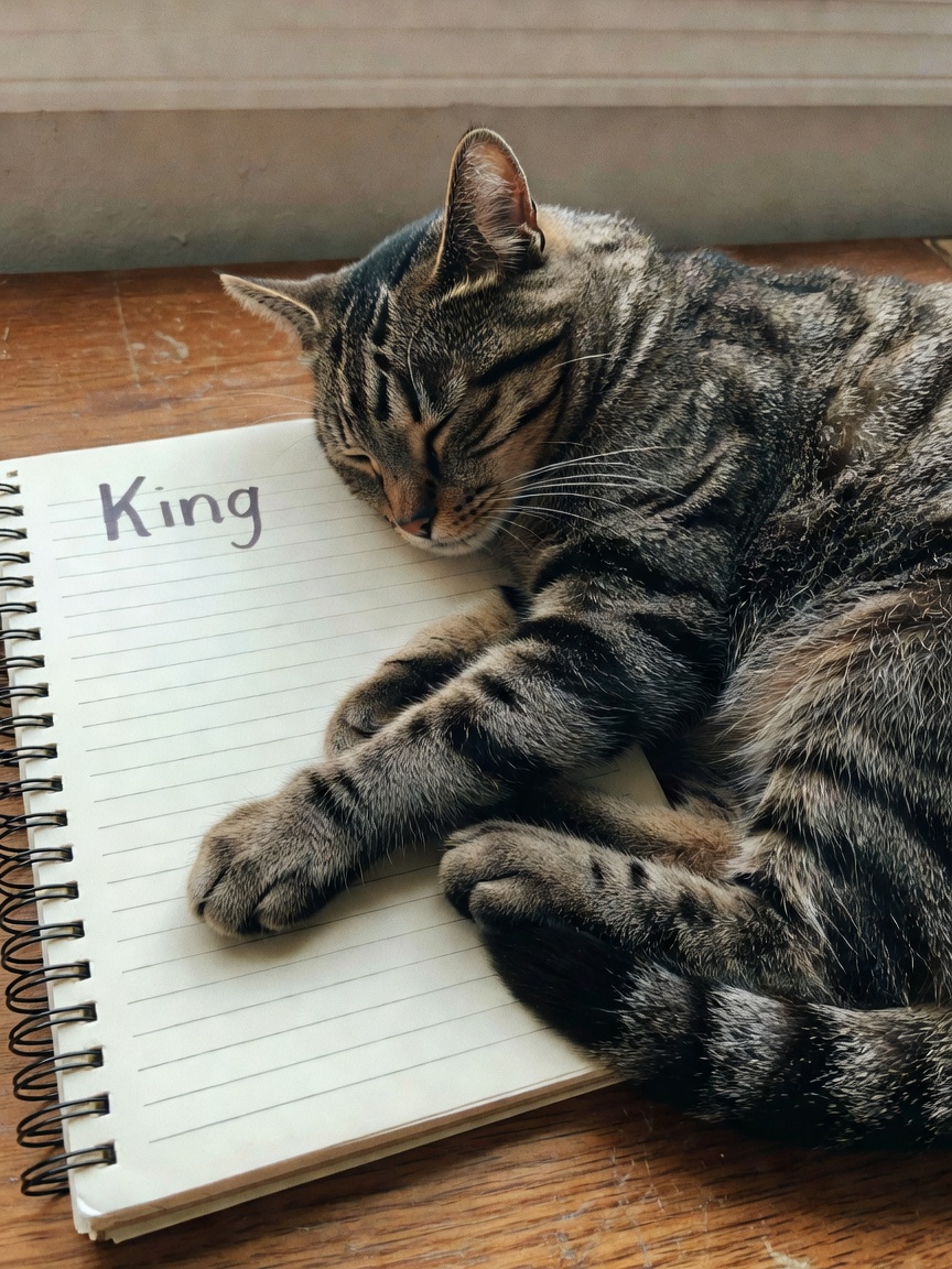 King found his new favorite nap spot on top of my journal again. This silly boy 