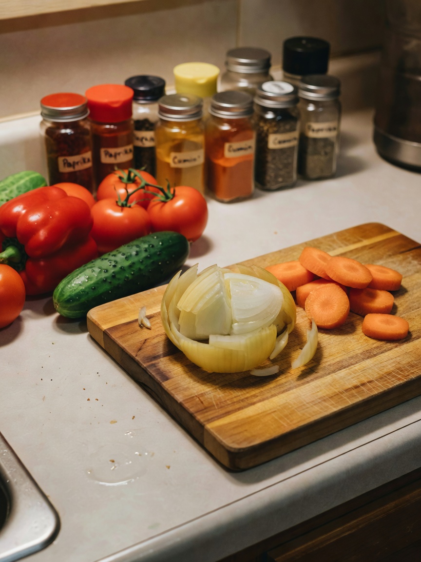 sunday evening experiment with a new lentil soup recipe. chopping, stirring, tas