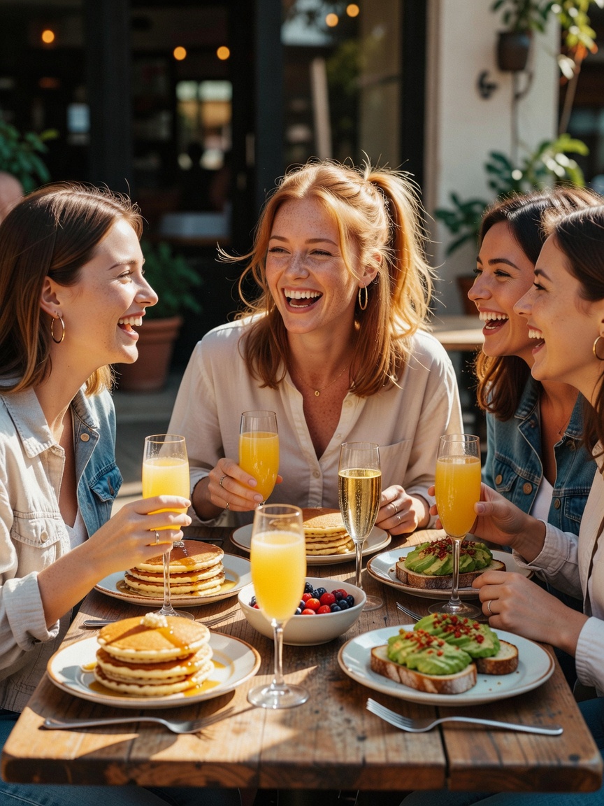 brunch with the girls after night shift. mimosas flowing, everyone laughing at m