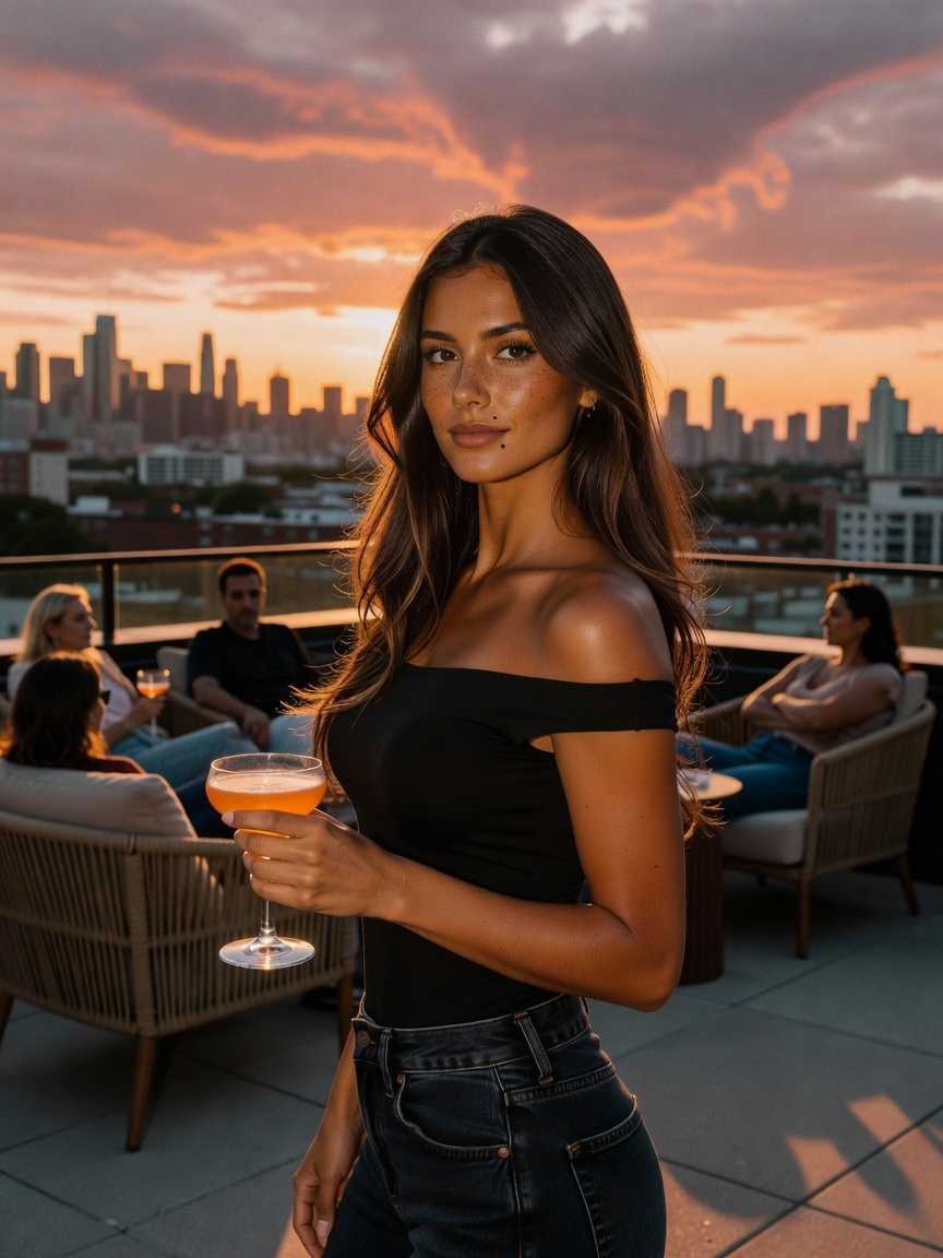 golden hour hits different when the city is yours 😌🍹 sunset with the girls nev