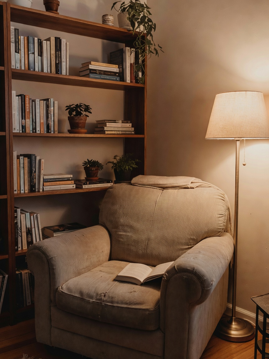 finally finished setting up this corner. good lighting, good books, good energy.