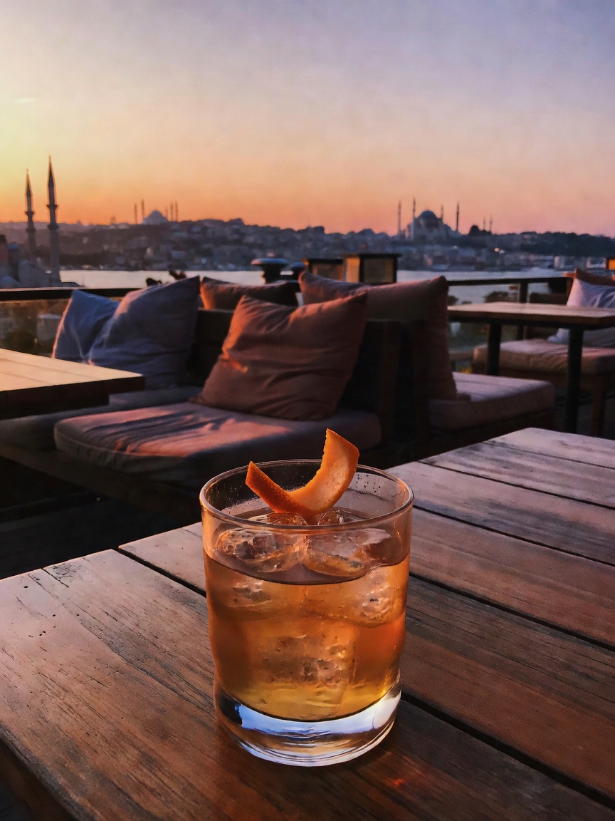 sunset hits different up here. good friends, cold drink, and the city reminding 