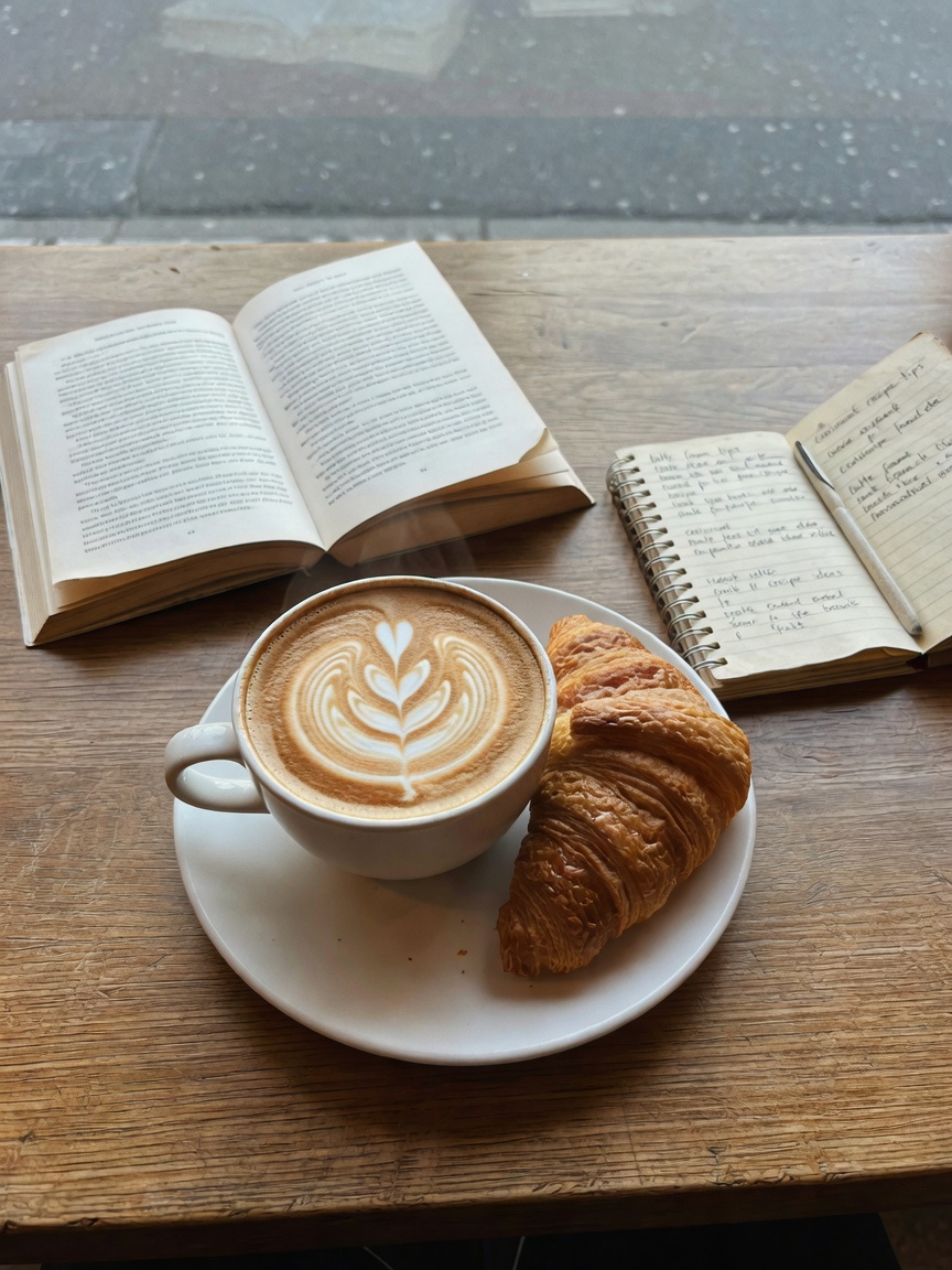 slow morning with a perfect flat white, buttery croissant, and my current poetry read. sometimes the