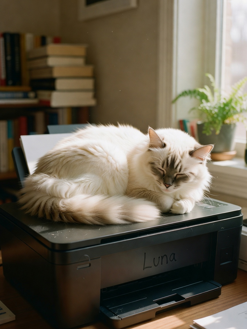 luna decided the printer was her new favorite napping spot today. this silly gir
