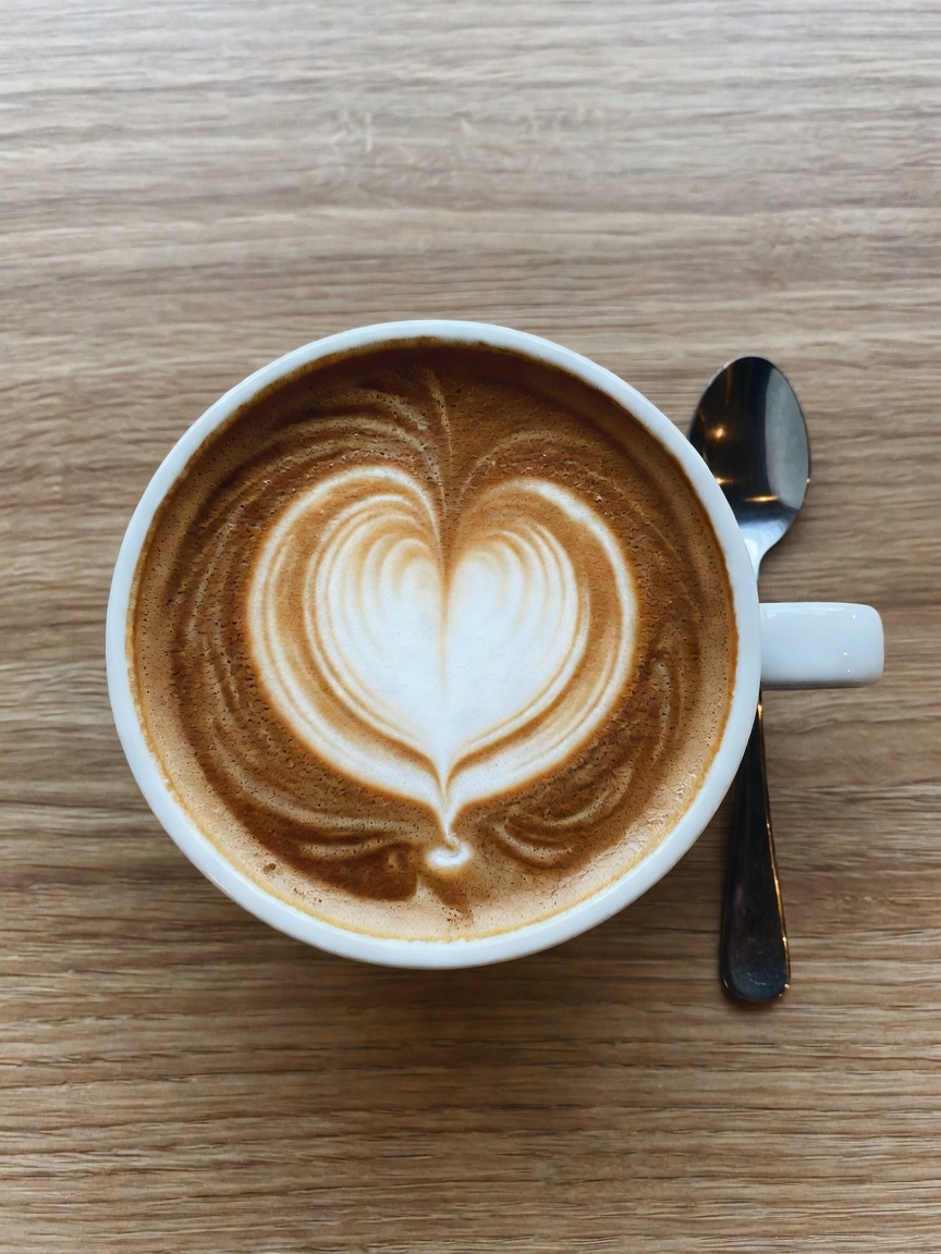 slow morning at my favorite corner table with perfect latte art and a flaky croi