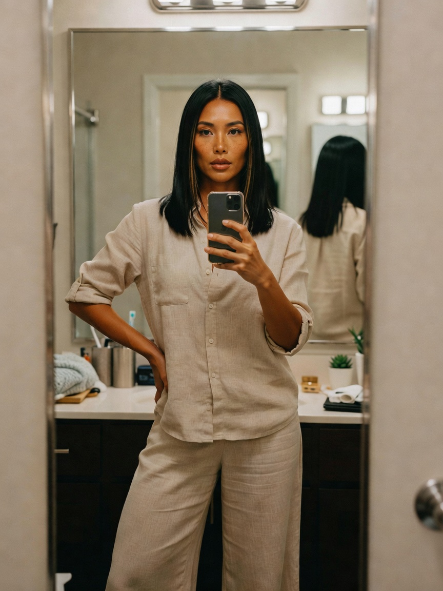quick fit check before heading out for errands. this linen set is saving me in t