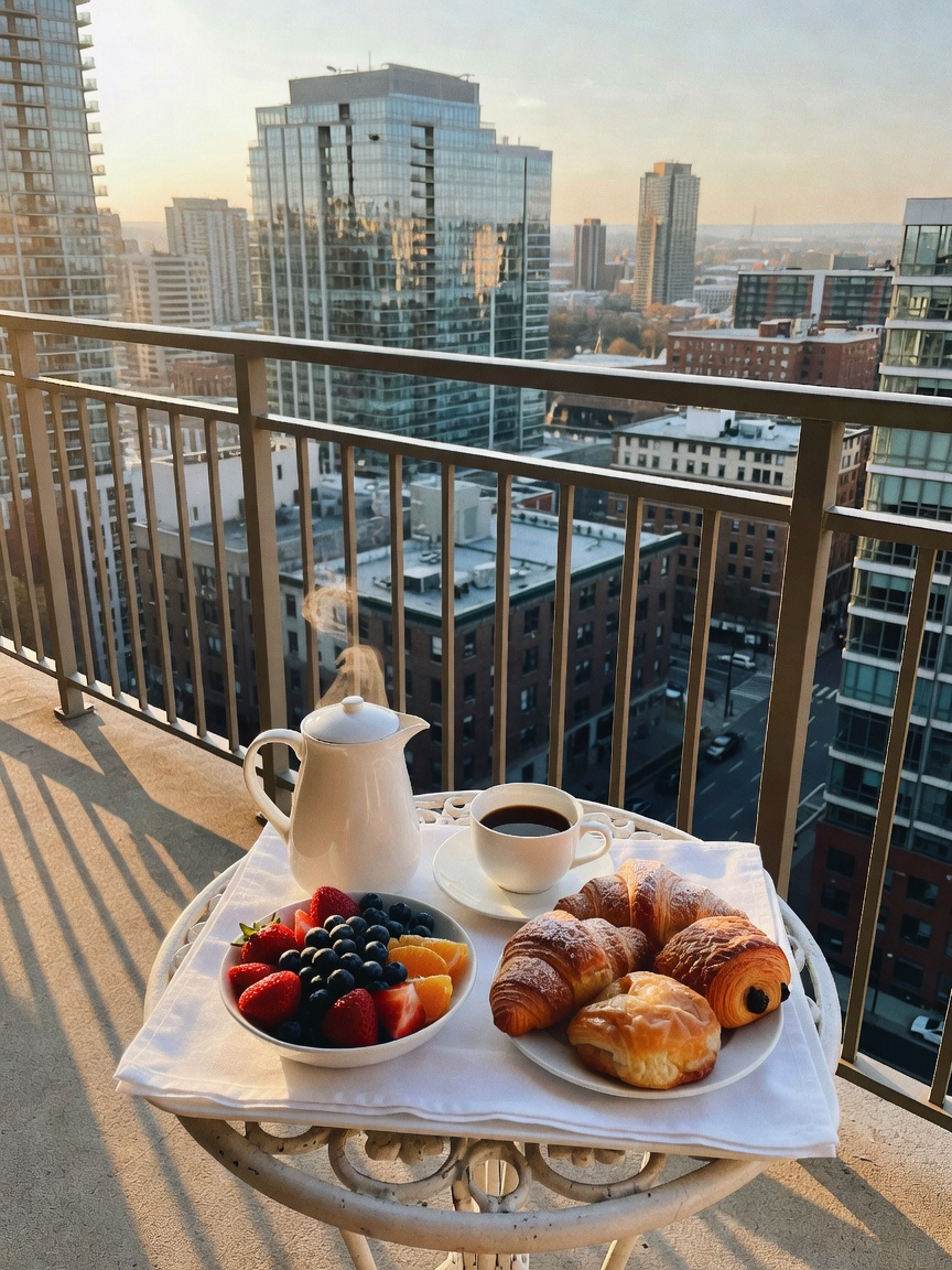 treating myself to a cozy night in after a long work trip. room service breakfas