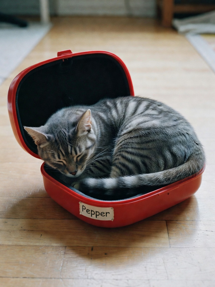 Pepper decided the top of my headphones case was the perfect nap spot today. Can