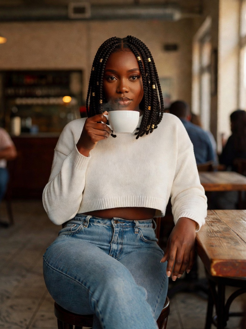 quick cafe stop after shooting new candle content. this cropped knit is doing th