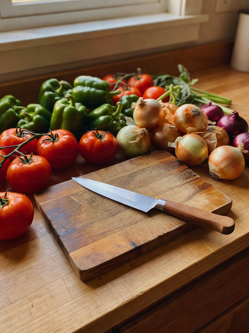 Sunday evening jollof prep in full swing. These peppers and onions are about to 