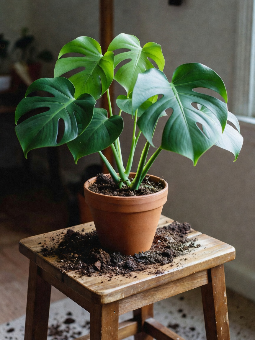 finally gave my new monstera some room to grow and refreshed the whole shelf. th