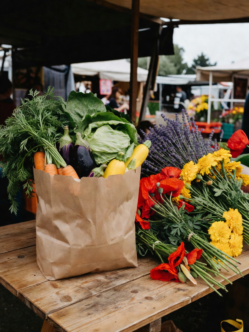 saturday mornings hitting the farmers market for fresh flowers and veggies. my dog is gonna love the