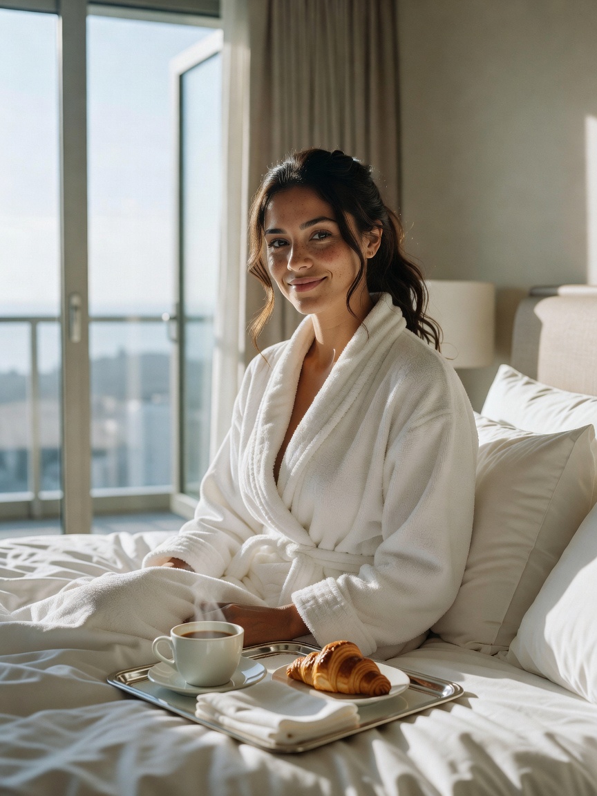 room service in bed after yoga on the balcony, living my best soft life this tri