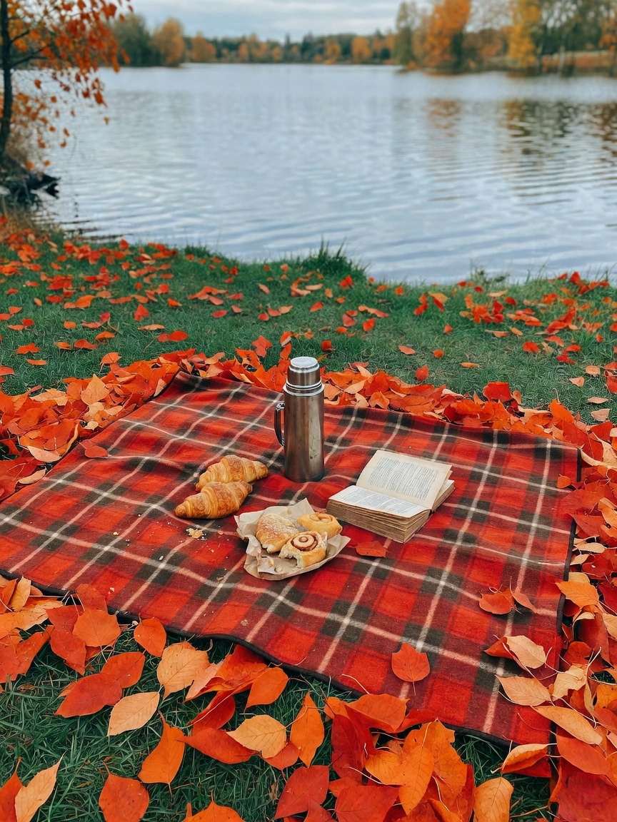 autumn picnic with Luna, the leaves are doing their thing and the lake is so pea